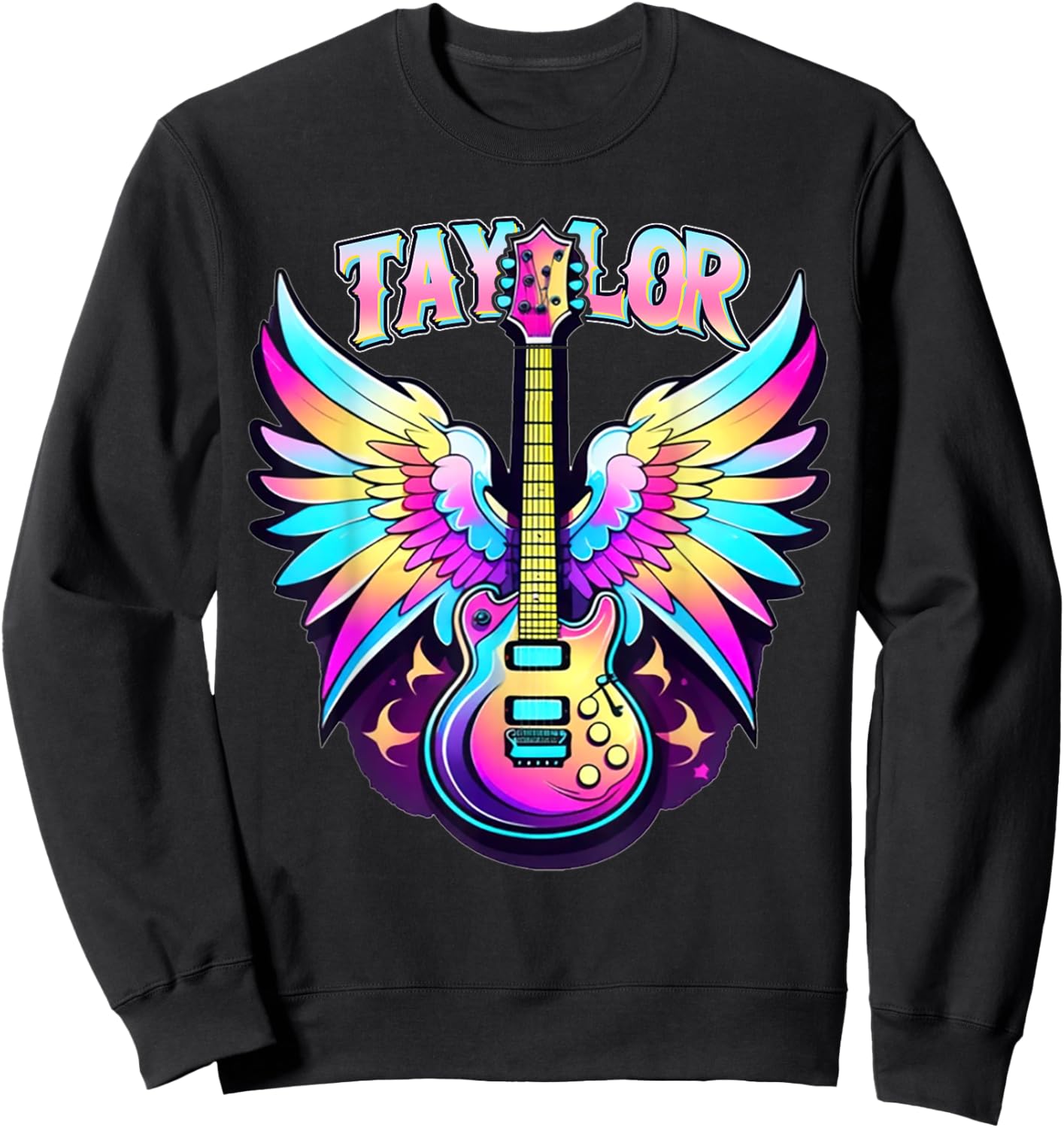 Girl Retro Taylor First Name Personalized Groovy 80's Pink Sweatshirt - Sweatshirt | Black