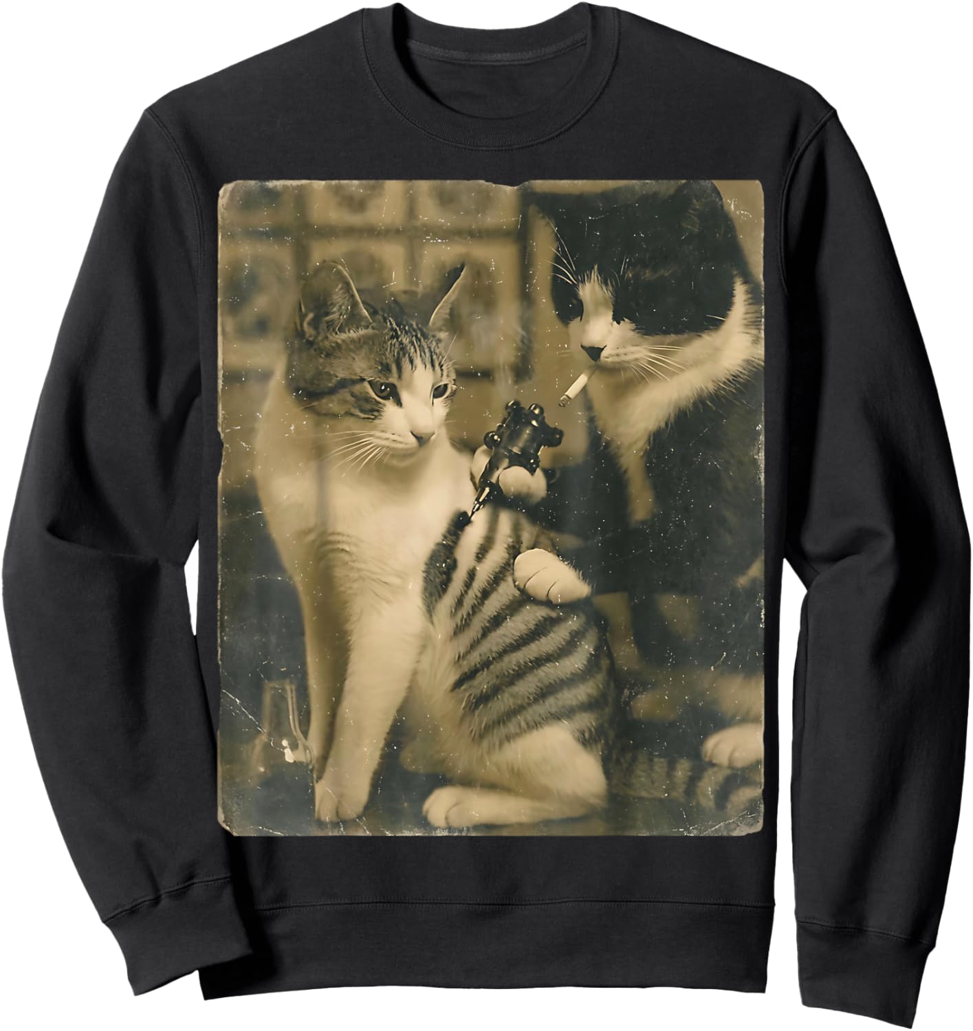 Vintage Cats Tattoo Inked Cat Artist Funny Meme Sweatshirt - Sweatshirt | Black