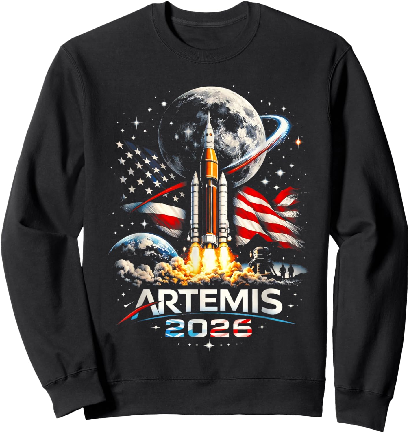 Space Rocket Launch Mission to The Moon Artemis 2 Sweatshirt - Sweatshirt | Black