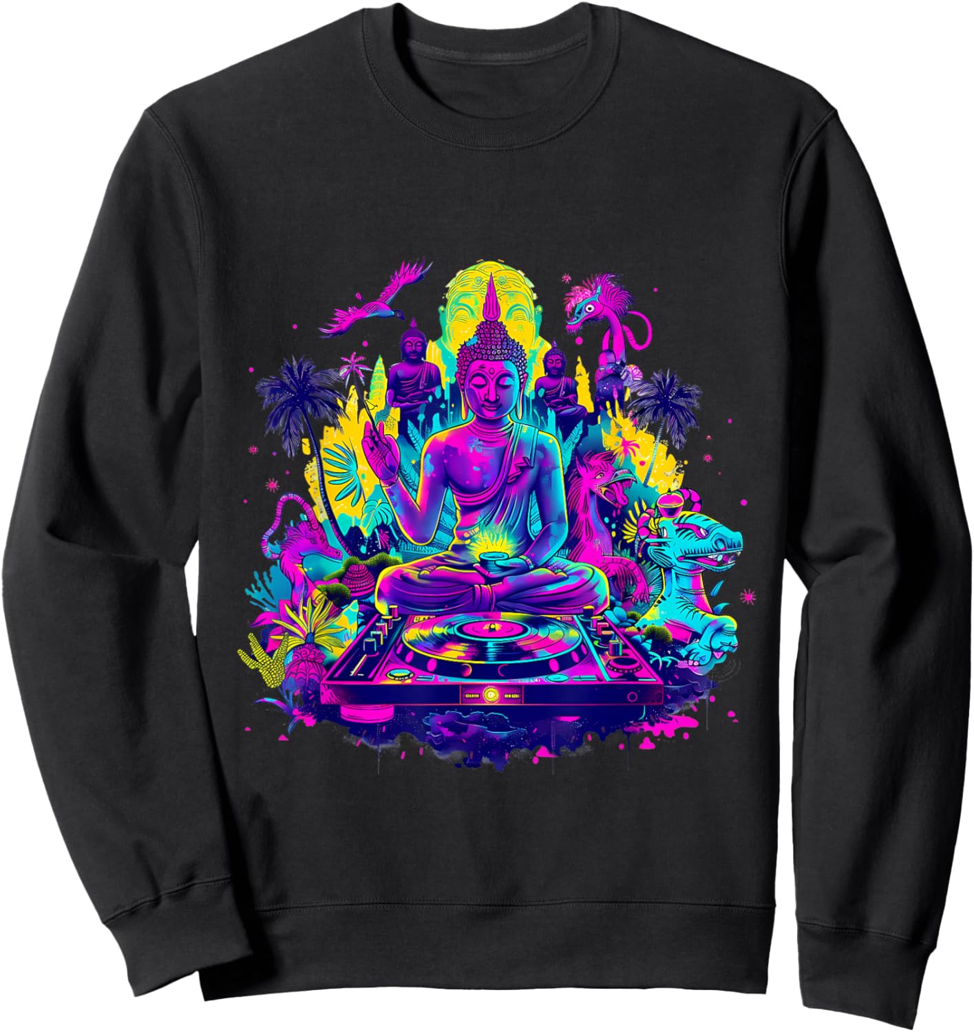 Buddha DJ Tropical Turntable DJ Buddha Dance Club Meditation Sweatshirt - Sweatshirt | Black