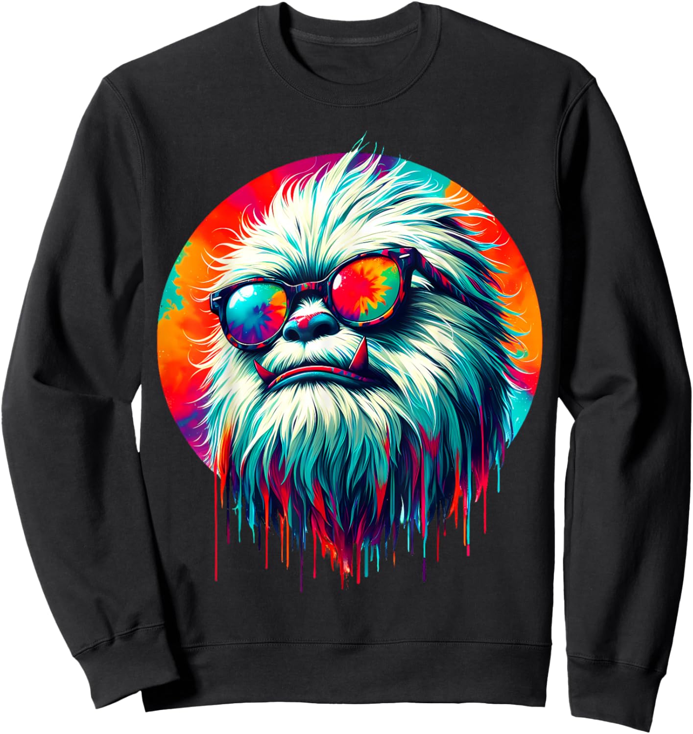 Cool Tie Dye Sunglasses Yeti Graphic Illustration Art Sweatshirt - Sweatshirt | Black
