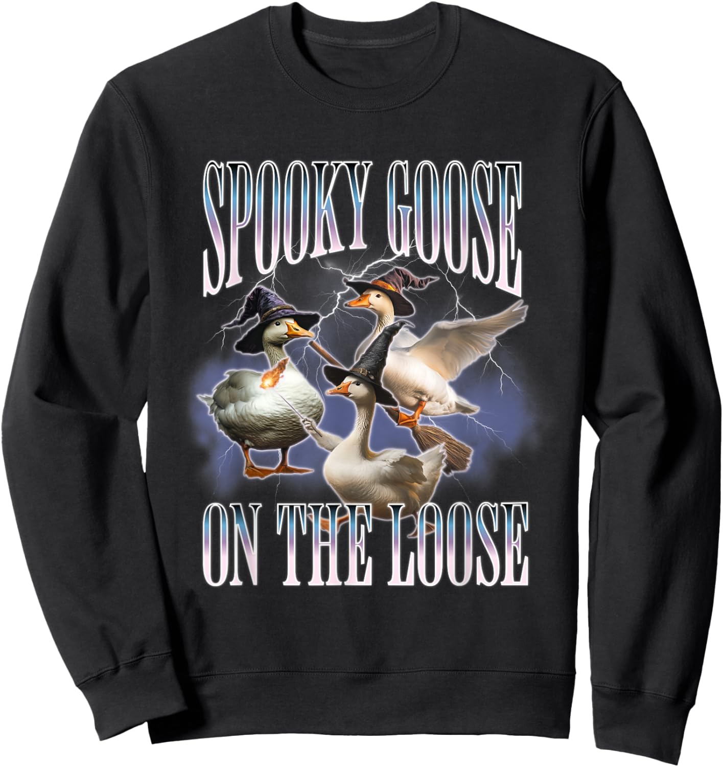 Spooky Goose On The Loose Silly Goose Meme Retro Halloween Sweatshirt - Sweatshirt | Black