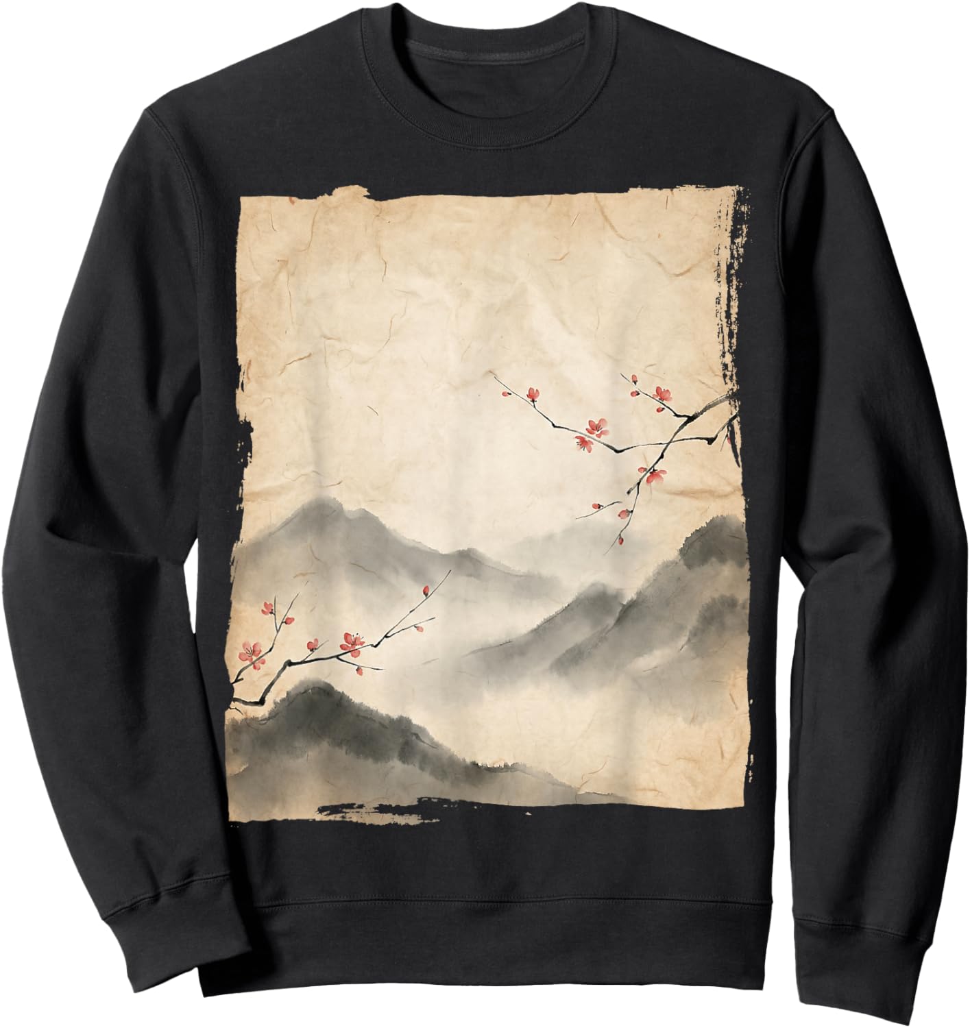Sakura Blossom Branches Japanese Ink Painting Art Sweatshirt - Sweatshirt | Black
