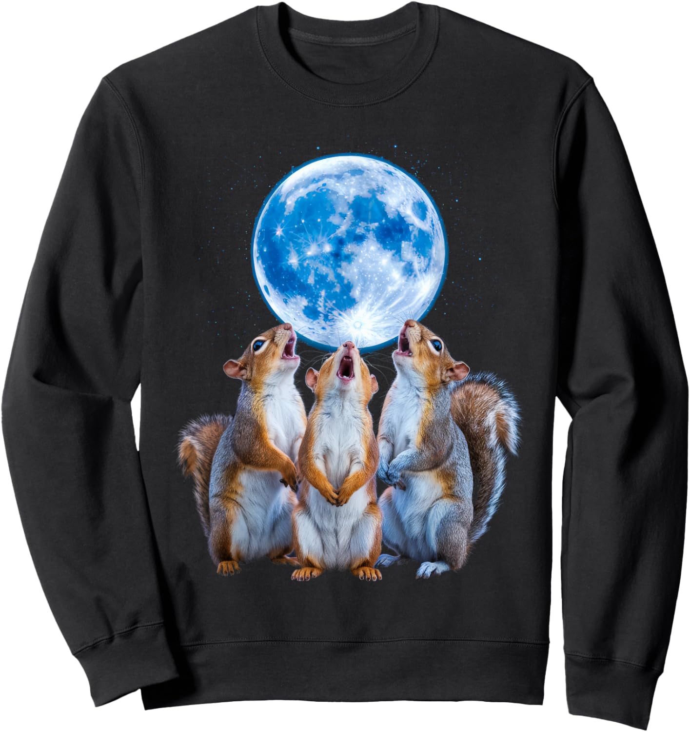 Three Squirrels Howling At The Moon, 3 Squirrel Moon Sweatshirt - Sweatshirt | Black