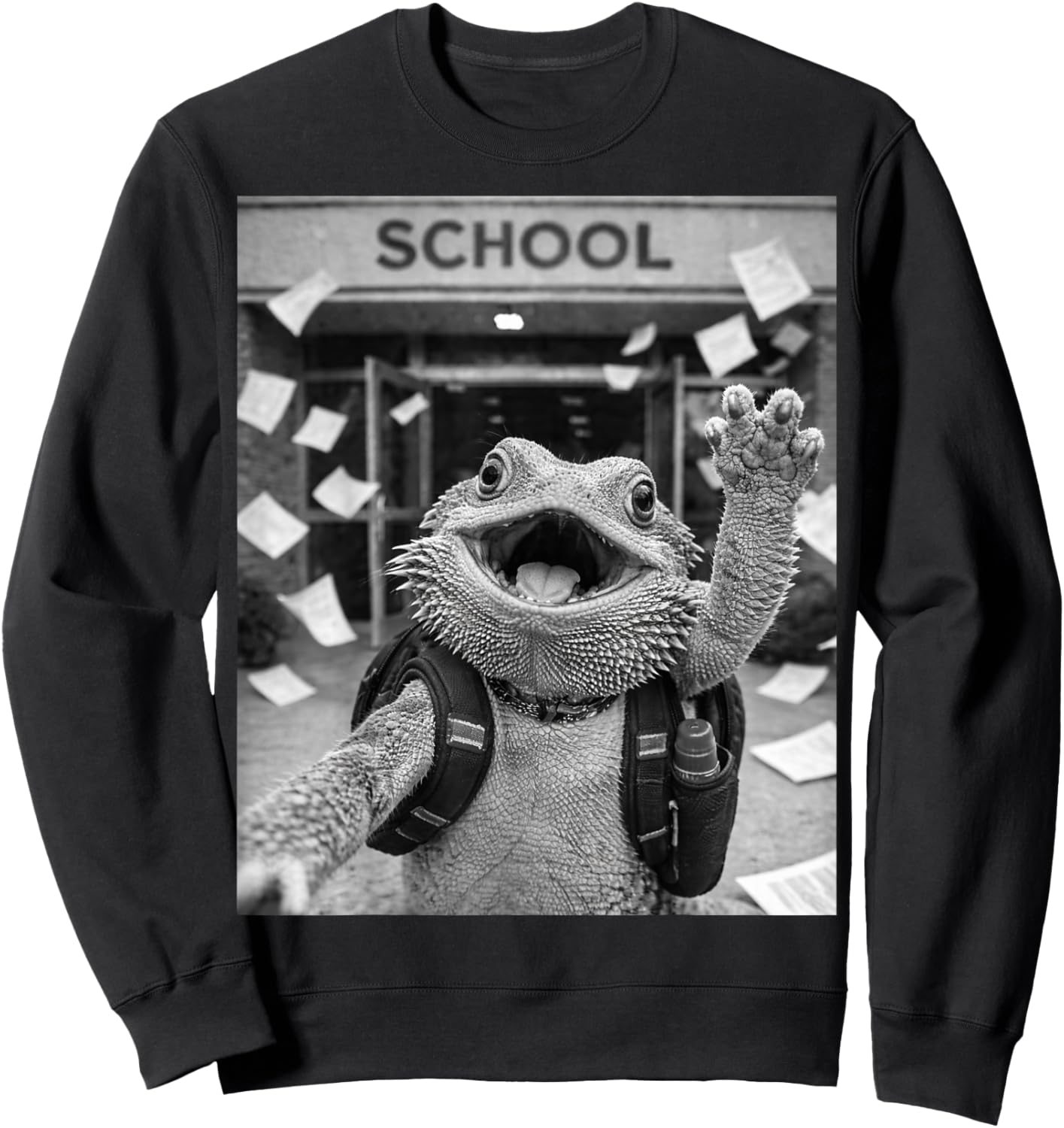 Bearded Dragon Lizard Last Day of School Summer Meme Selfie Sweatshirt - Sweatshirt | Black