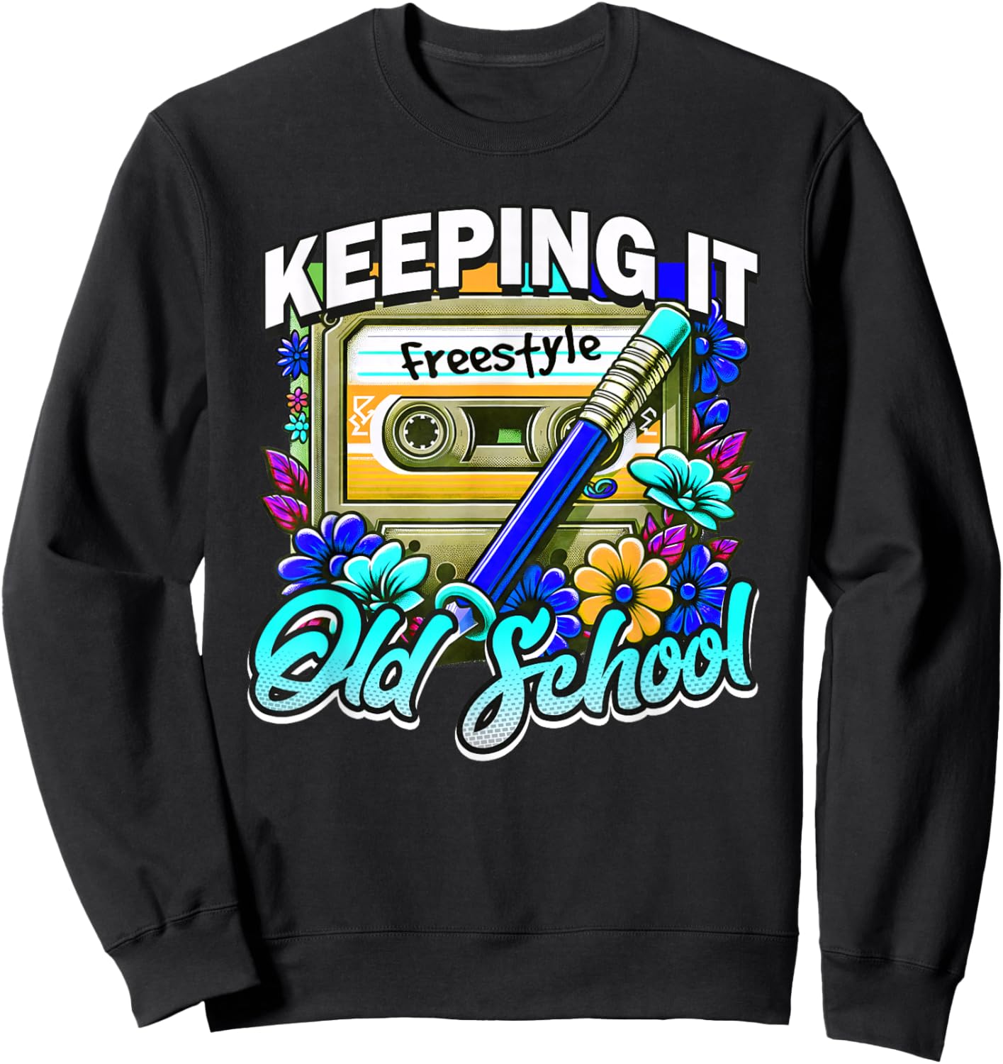 Rewind Cassette Pencil Old School Music Freestyle for 80s Sweatshirt - Sweatshirt | Black