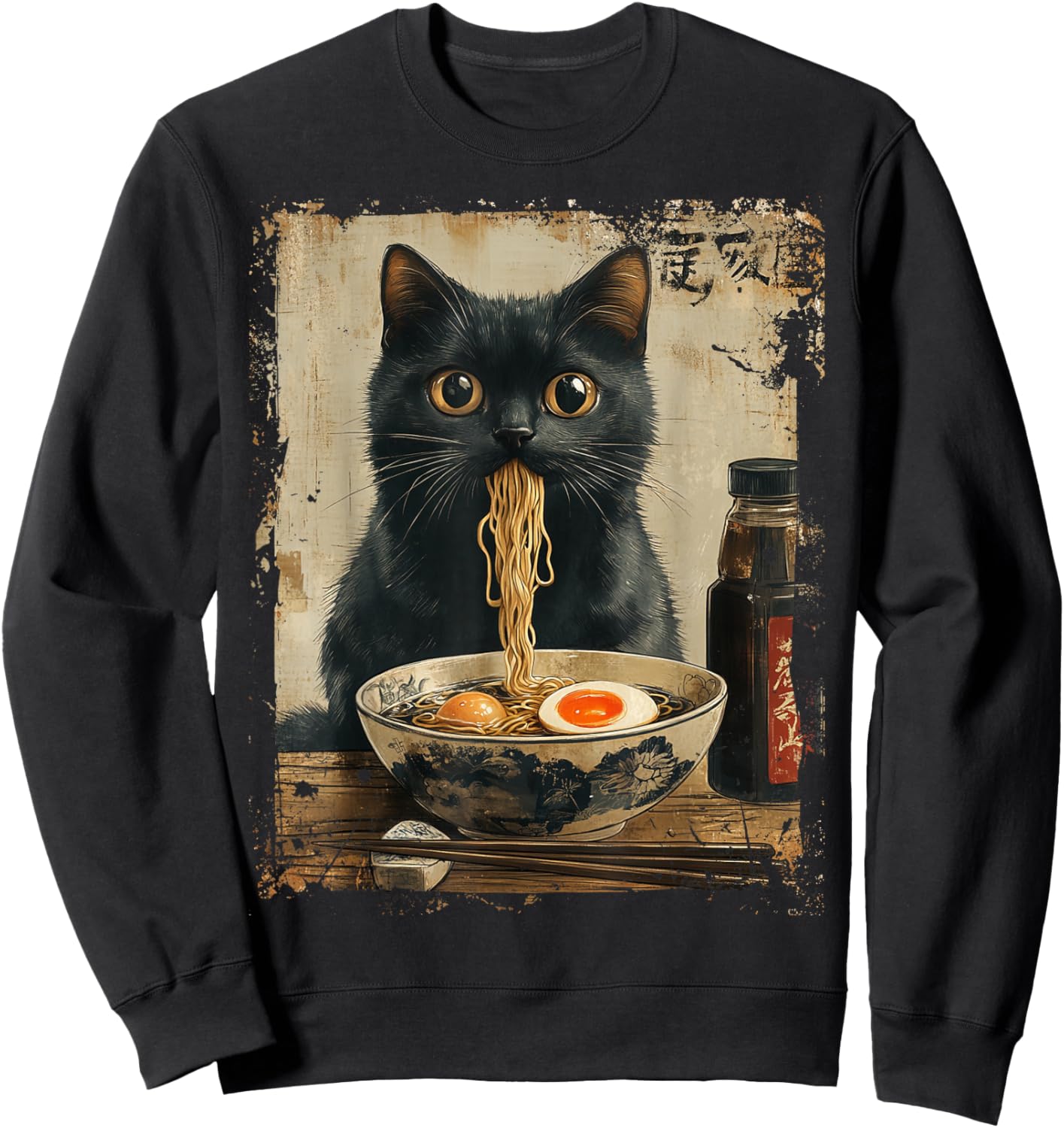 Cat Ramen Japanese Funny Graphic Kawaii Cat Anime Gifts Sweatshirt - Sweatshirt | Black