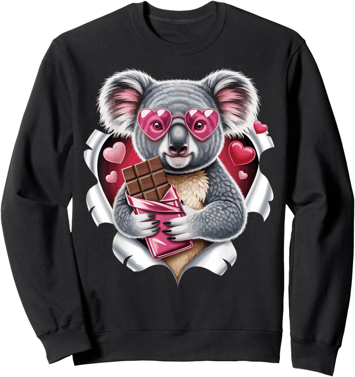 Cute Koala with Chocolate and Pink Hearts Love Sweatshirt - Sweatshirt | Black