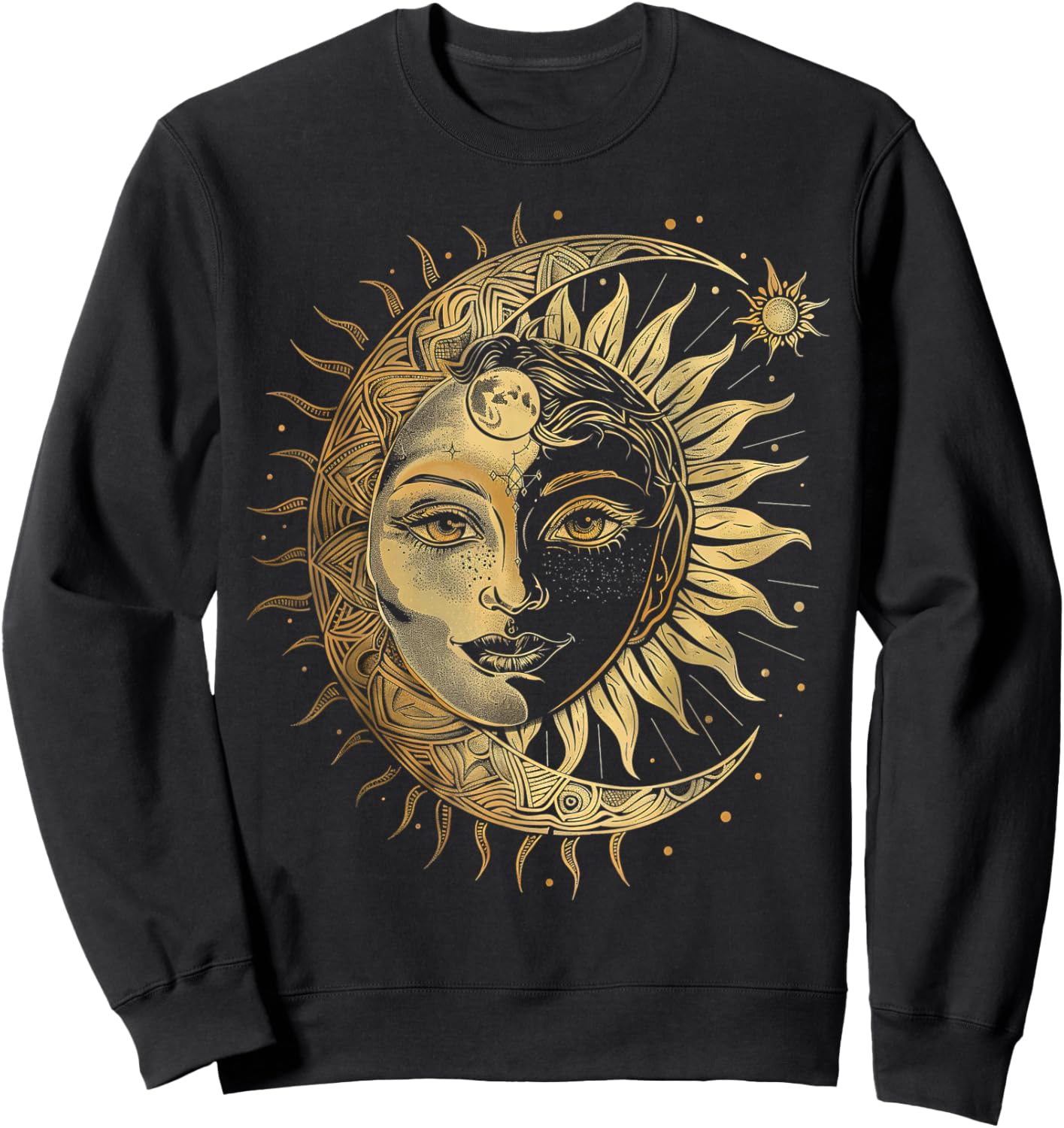 Mystic Sun and Moon Woman Mystical Flowers Aesthetic Sweatshirt - Sweatshirt | Black
