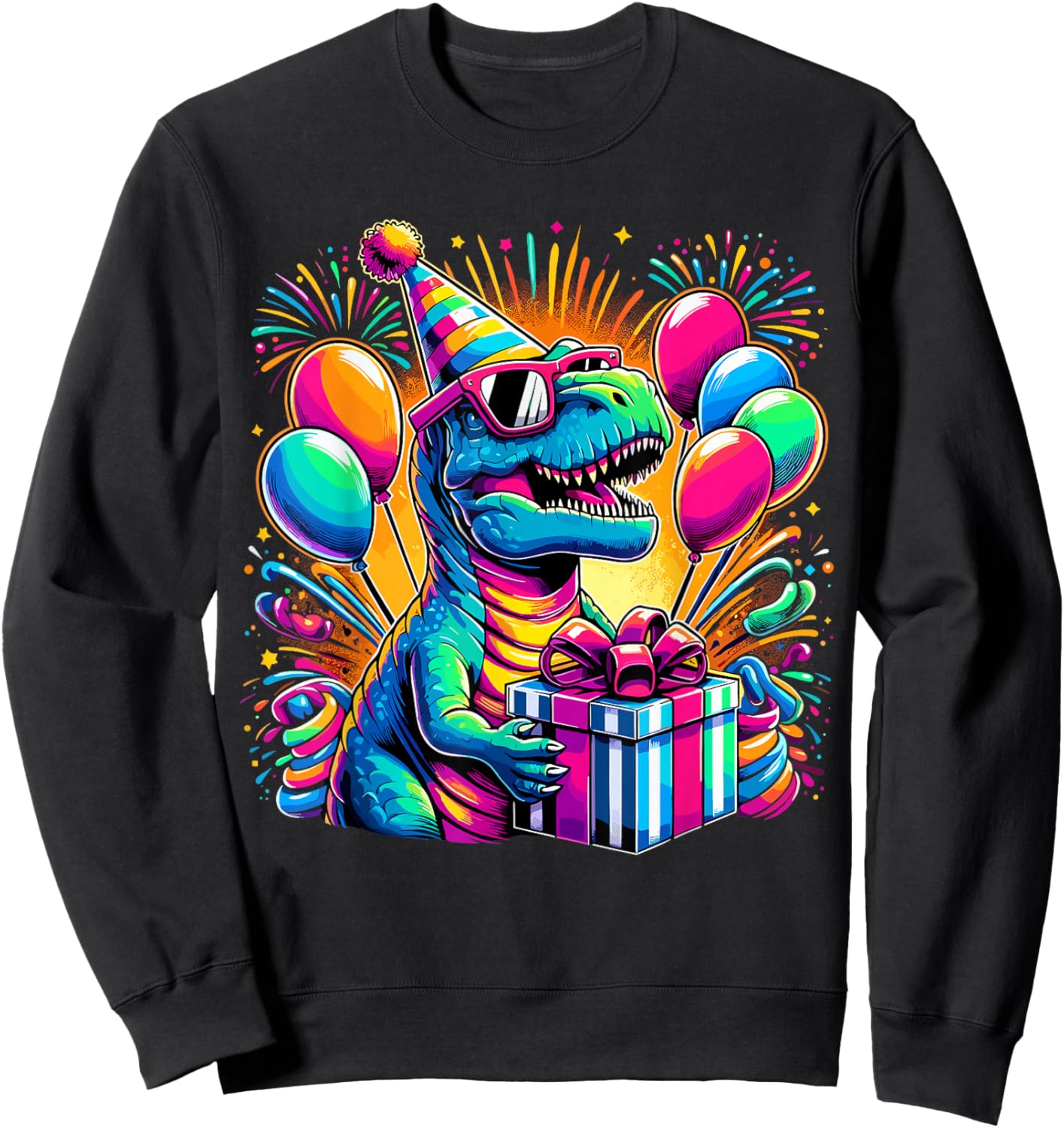 Dinosaur Birthday Party T-Rex Retro Dinosaur Sweatshirt - Sweatshirt | Black