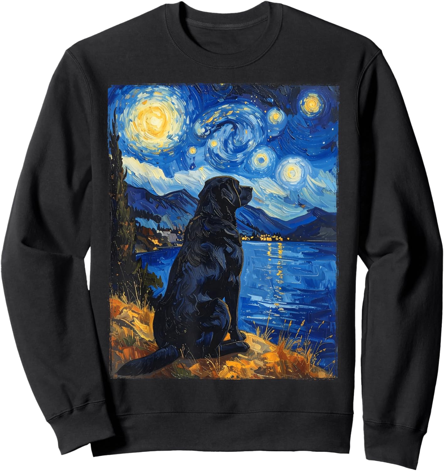 Van Gogh Starry Night Painting Black Retriever Dog Sweatshirt - Sweatshirt | Black