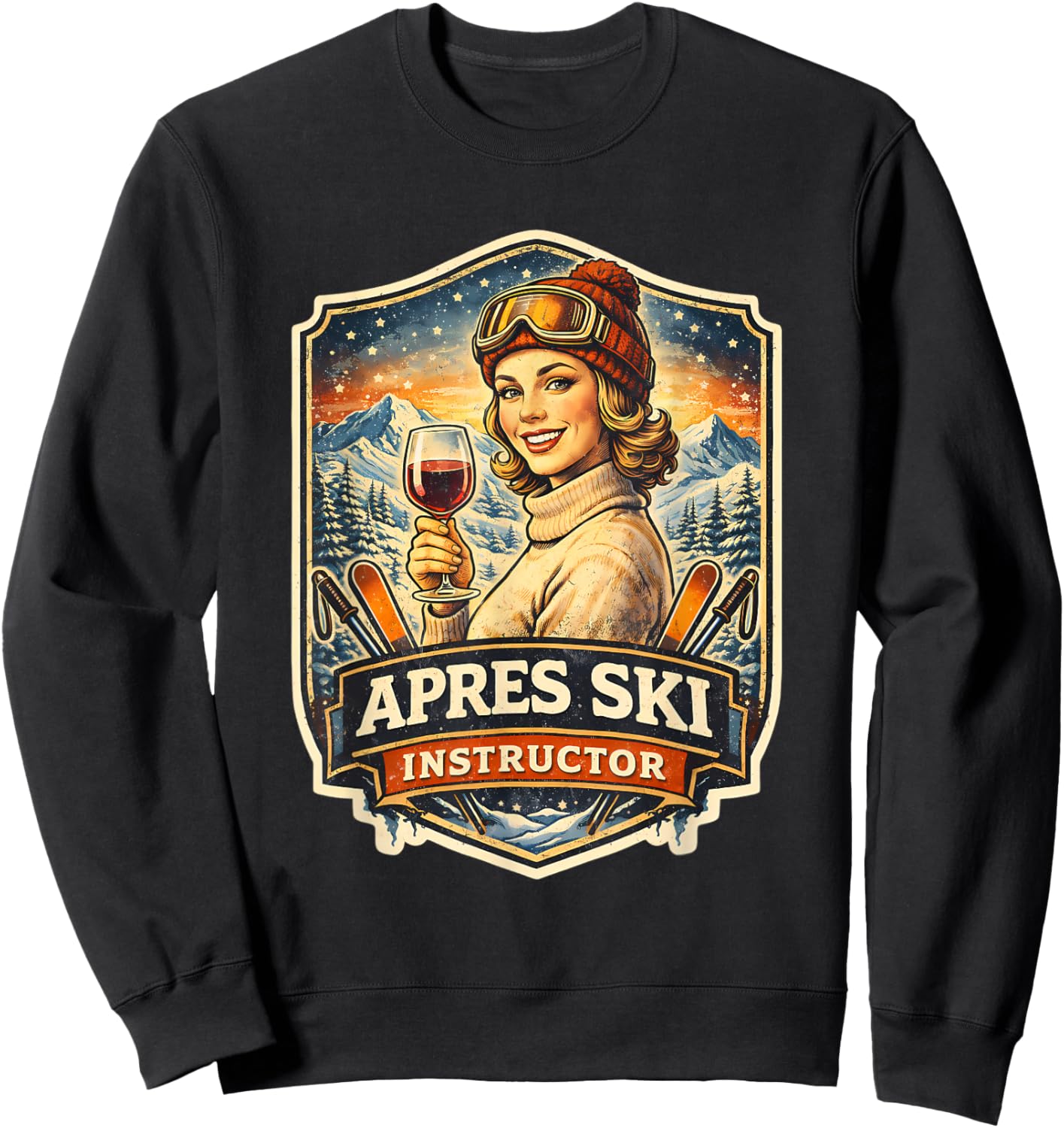Apres Ski Instructor Funny Skier Boisson Vintage pour Femme Sweatshirt - Sweatshirt | Black