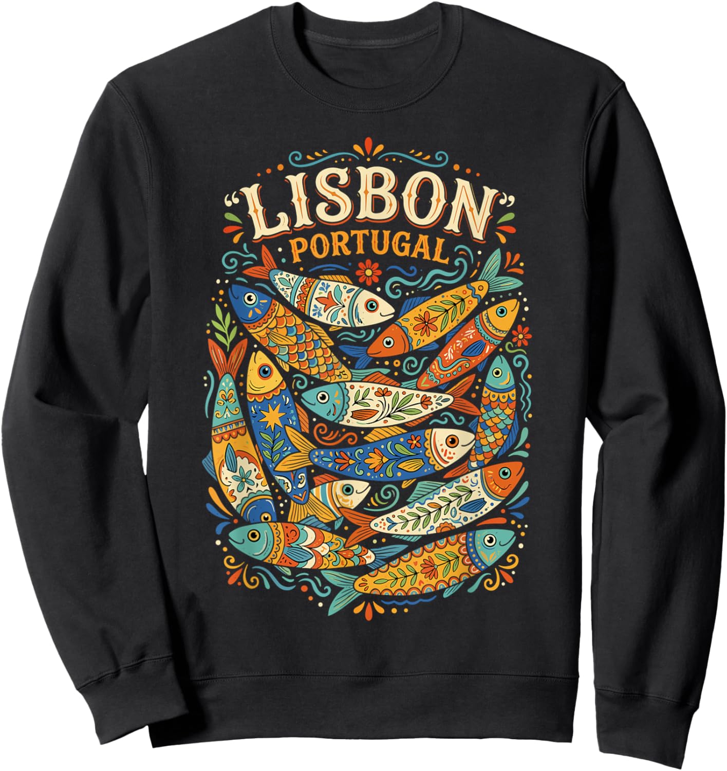 Lisbon, Portugal Fish, Fun, Colorful Sardines Sweatshirt - Sweatshirt | Black