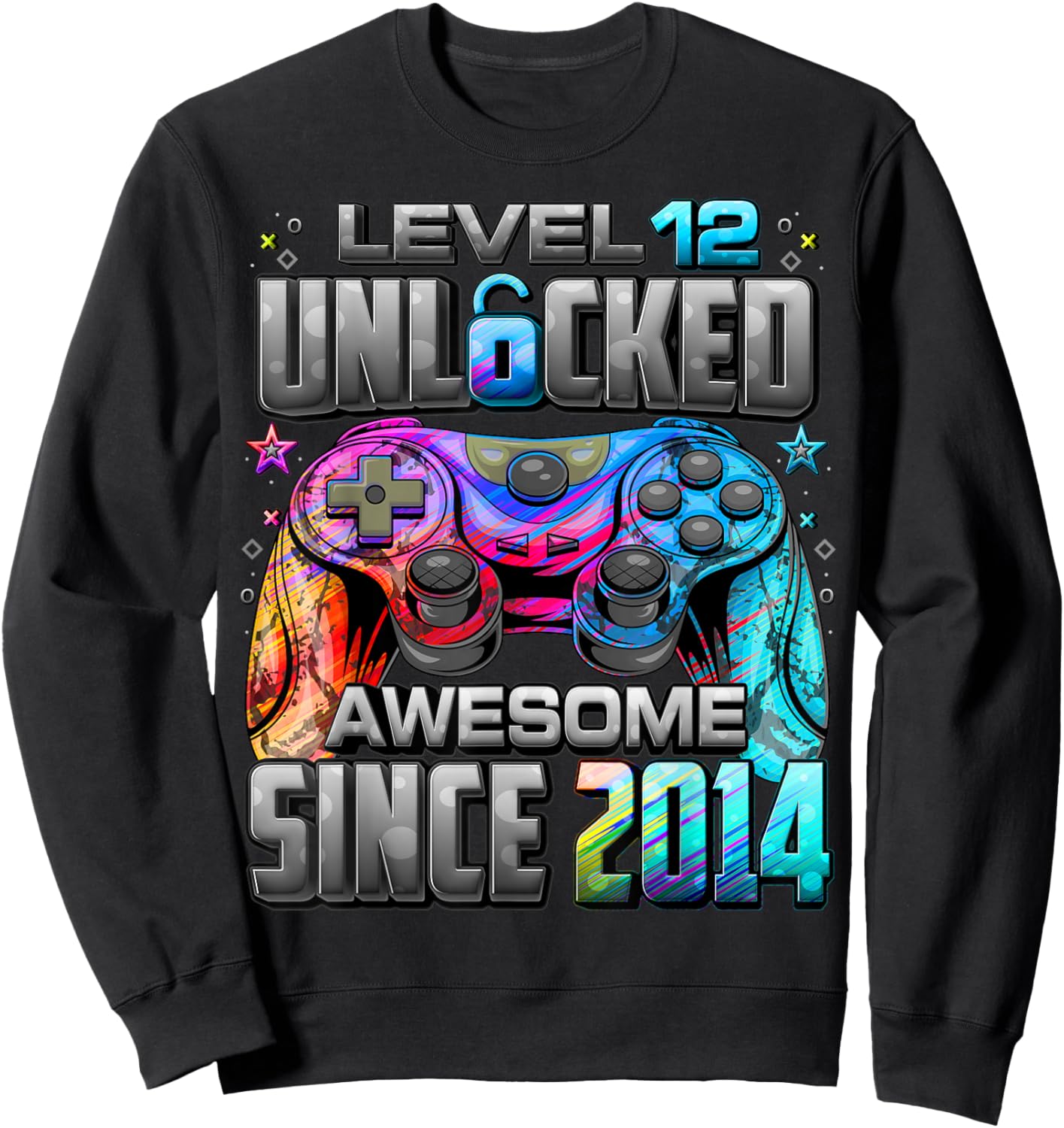 Level 12 Unlocked Awesome Since 2014 12th Birthday Gaming Sweatshirt - Sweatshirt | Black