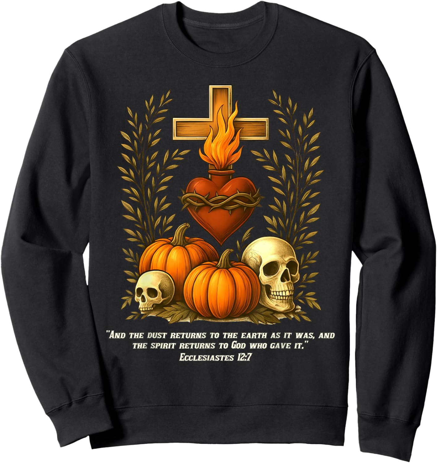 Sacred Heart Halloween Jesus Skulls Pumpkins Christian Cross Sweatshirt - Sweatshirt | Black