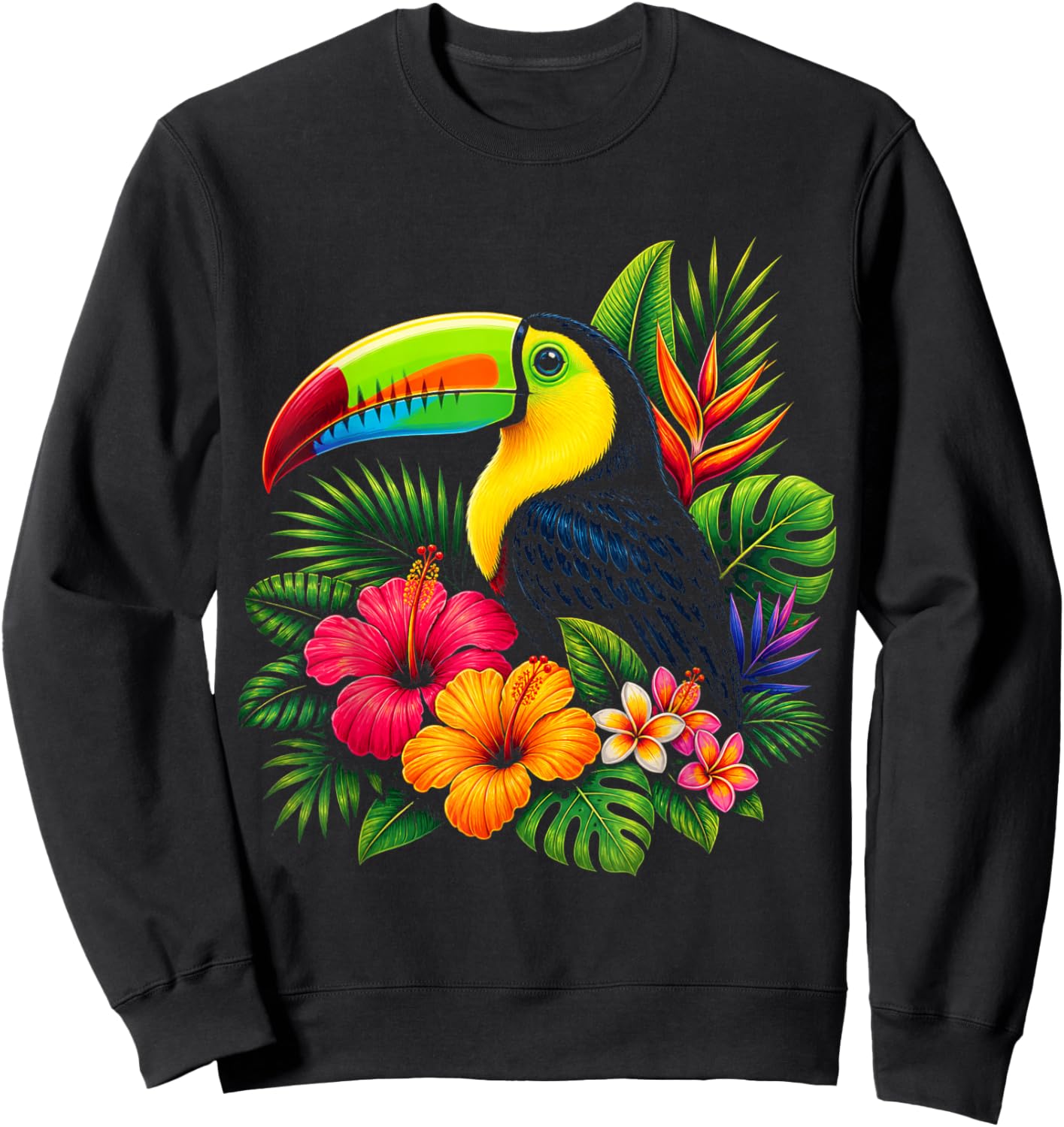 Cute Toucan Tropical Bird Summer Floral Vacation Paradise Sweatshirt - Sweatshirt | Black