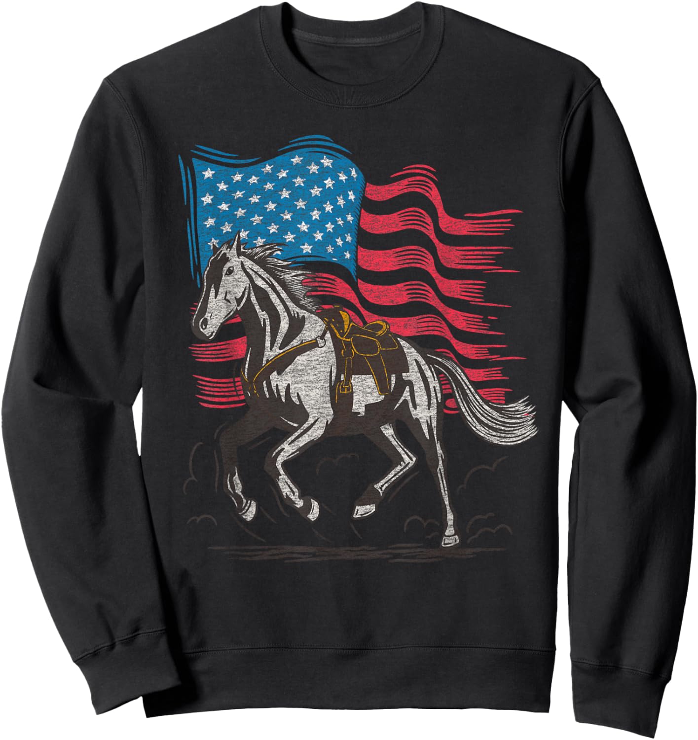Cartba Horse Co. Horse Lover Equestrian American Flag Vintage Graphic Sweatshirt - Sweatshirt | Black