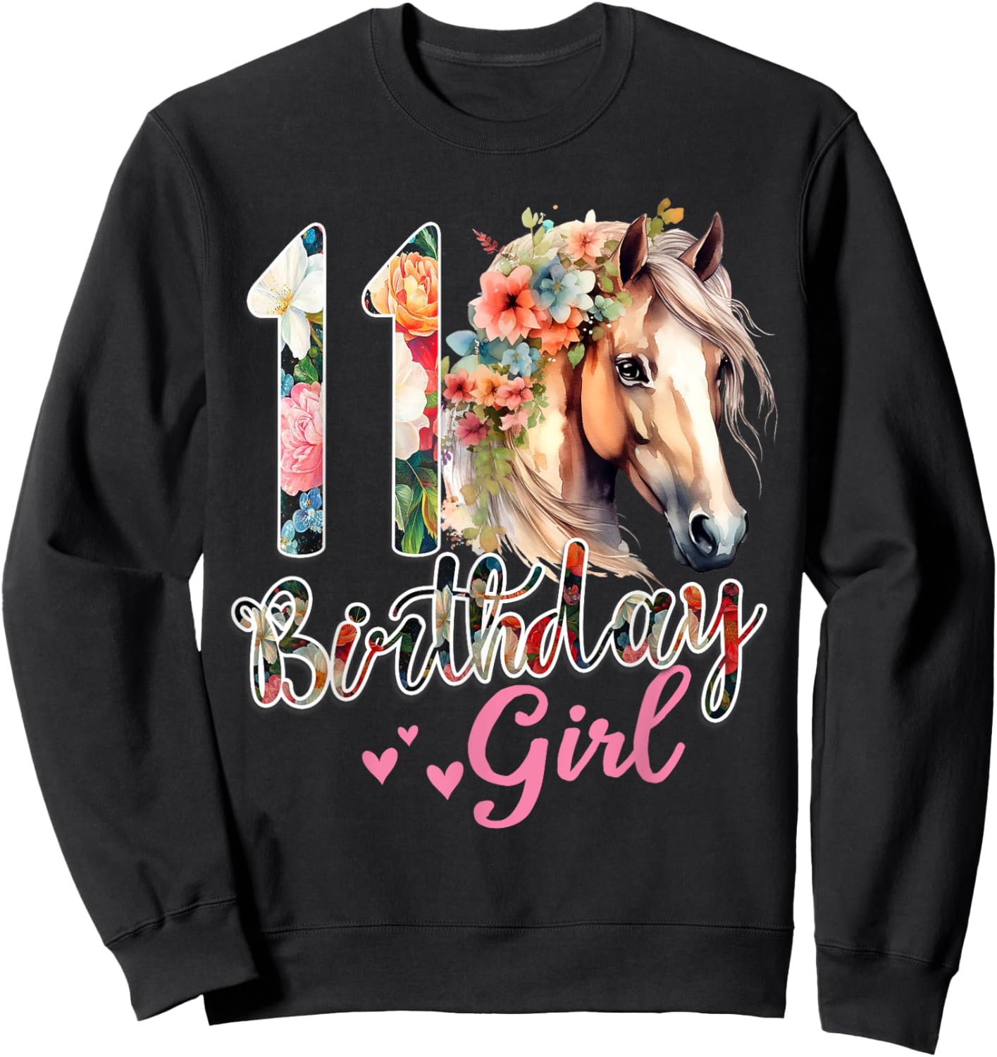 11th Birthday Horse 11 Years Old Birthday Girl Sweatshirt - Sweatshirt | Black