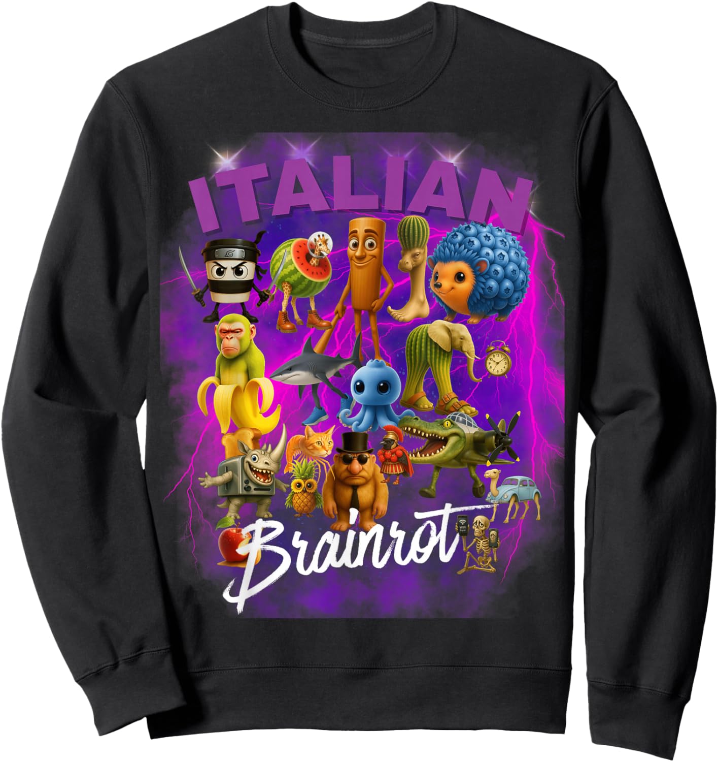Absurd Italian Brainrot Cartoon Art Surreal Meme Animals Sweatshirt - Sweatshirt | Black
