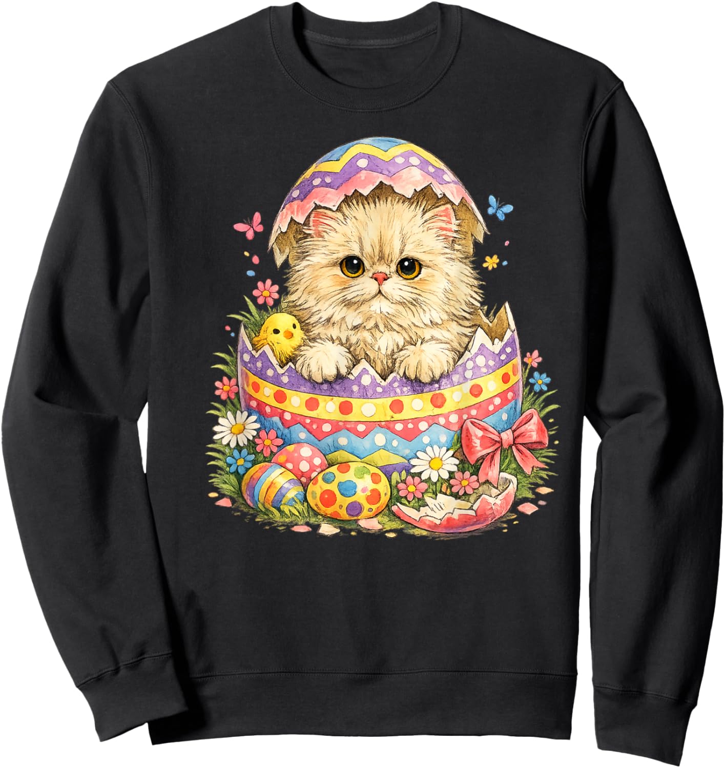 Persian Cat Easter Egg Hatched | Cute Kitten Surprise Sweatshirt - Sweatshirt | Black