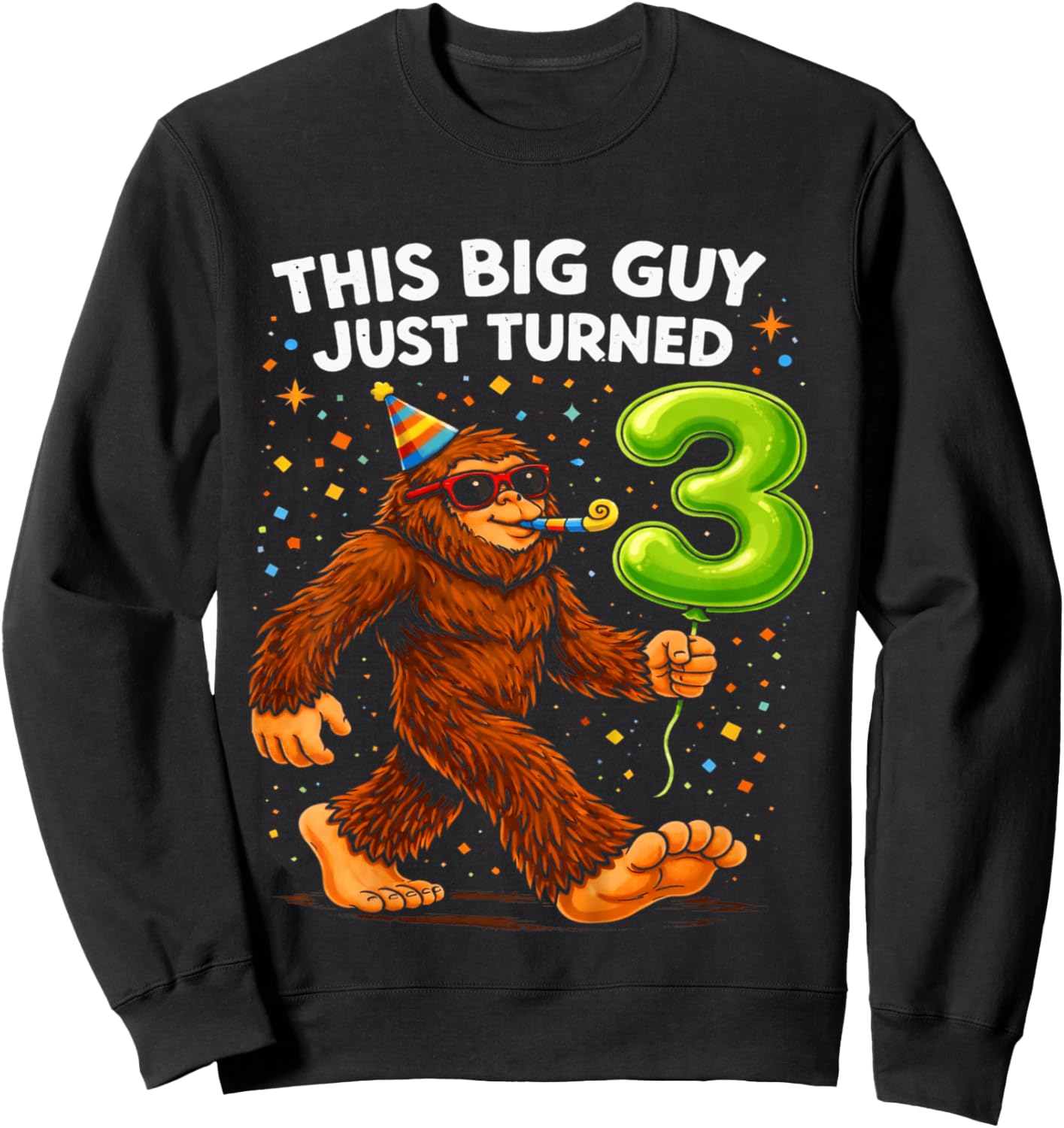 Kids Bigfoot Three 3rd Birthday Sasquatch 3 Year Old Birthday Boy Sweatshirt - Sweatshirt | Black