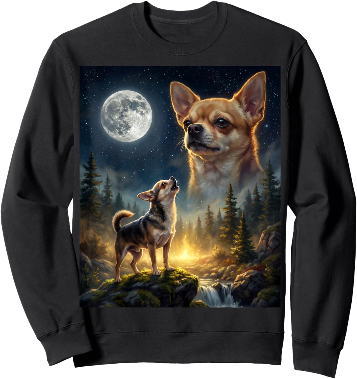Chihuahua Howling to The Moon Funny Dog Meme Sweatshirt - Sweatshirt | Black