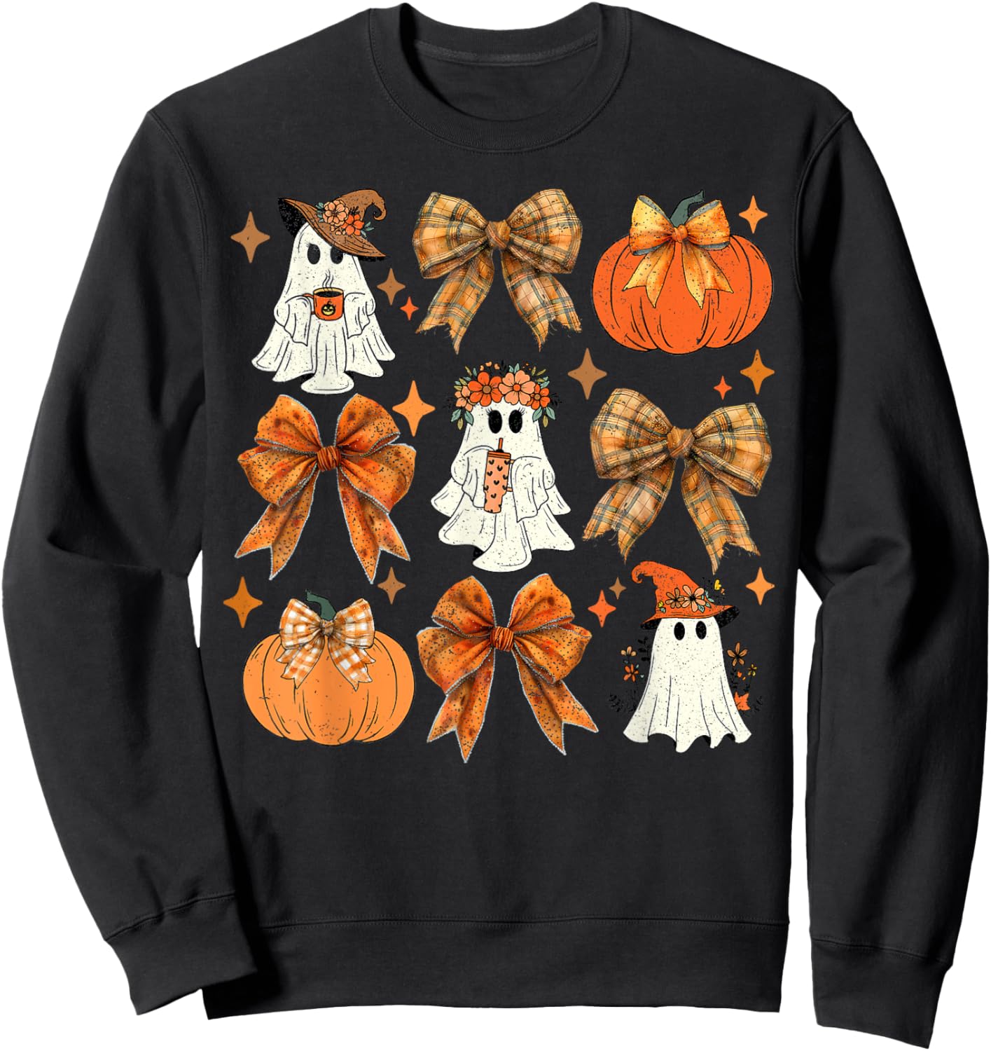 Funny Halloween Fall Coquette Bow Pumpkin Cute Ghost Costume Sweatshirt - Sweatshirt | Black