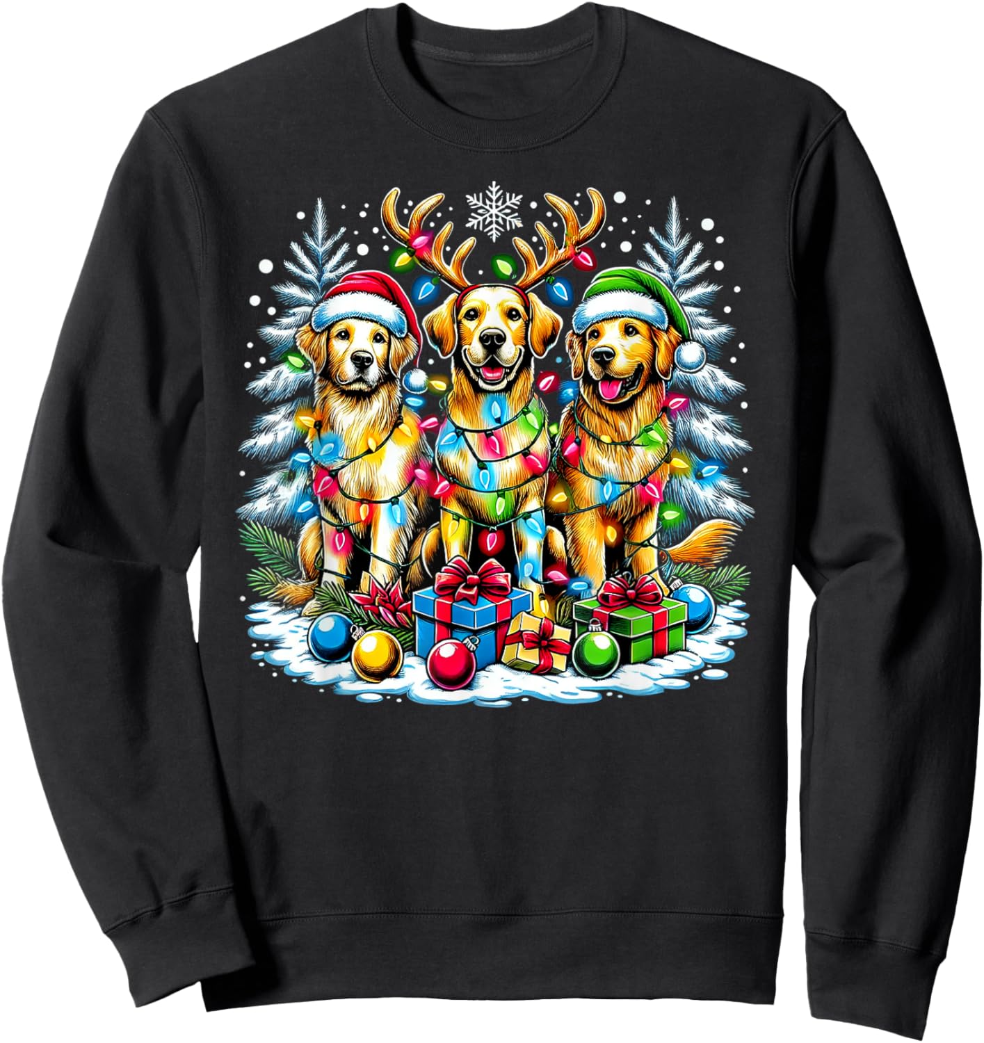 Golden Retriever Funny Christmas Dogs Santa Claus Hat Xmas Sweatshirt - Sweatshirt | Black