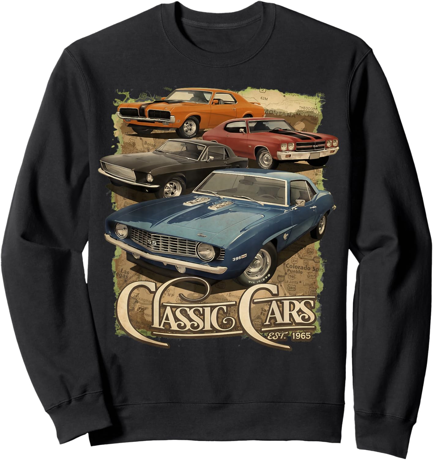 Vintage 68 69 70 Chevelle American Muscle Car Hot Rod Sweatshirt - Sweatshirt | Black