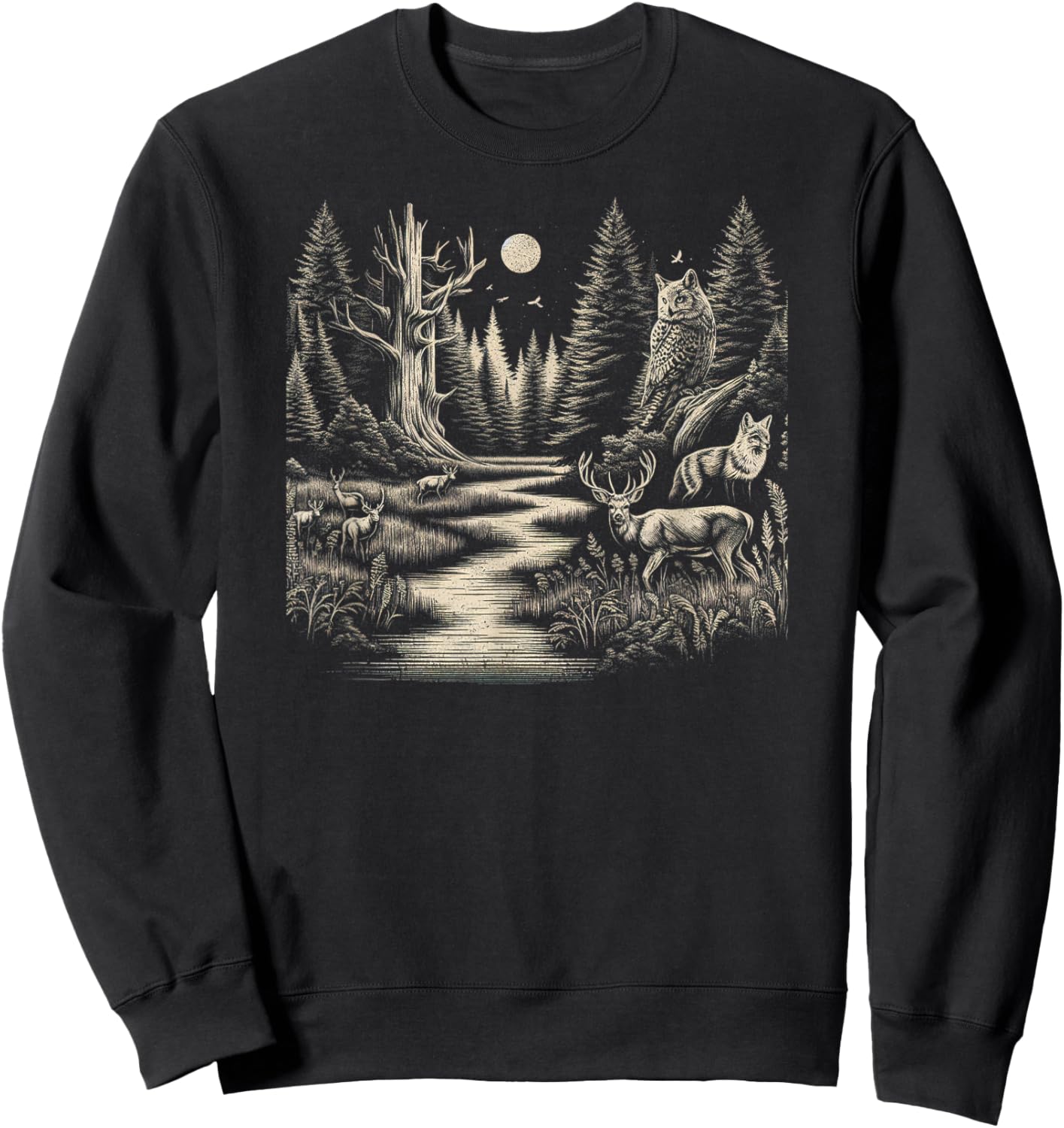 Forest Wildlife Scenic Art Sweatshirt - Sweatshirt | Black