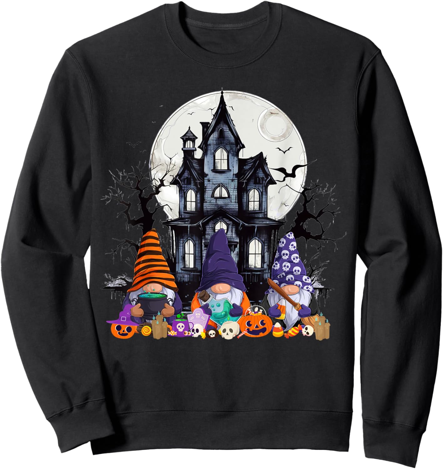 Gnome Witch Halloween Pumpkin Autumn Fall Holiday 2024 Sweatshirt - Sweatshirt | Black