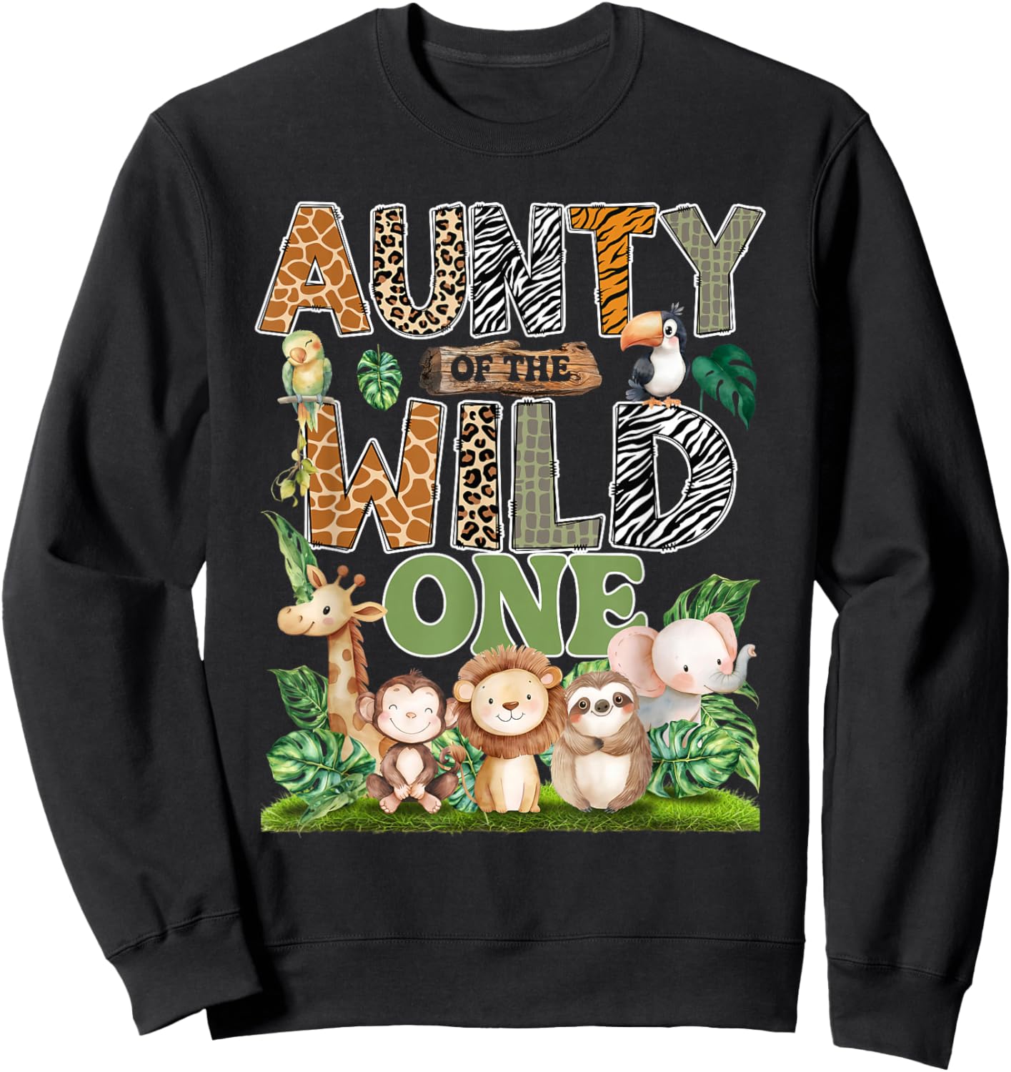 Aunty of The Wild One 1St Birthday Kids Safari Jungle Sweatshirt - Sweatshirt | Black