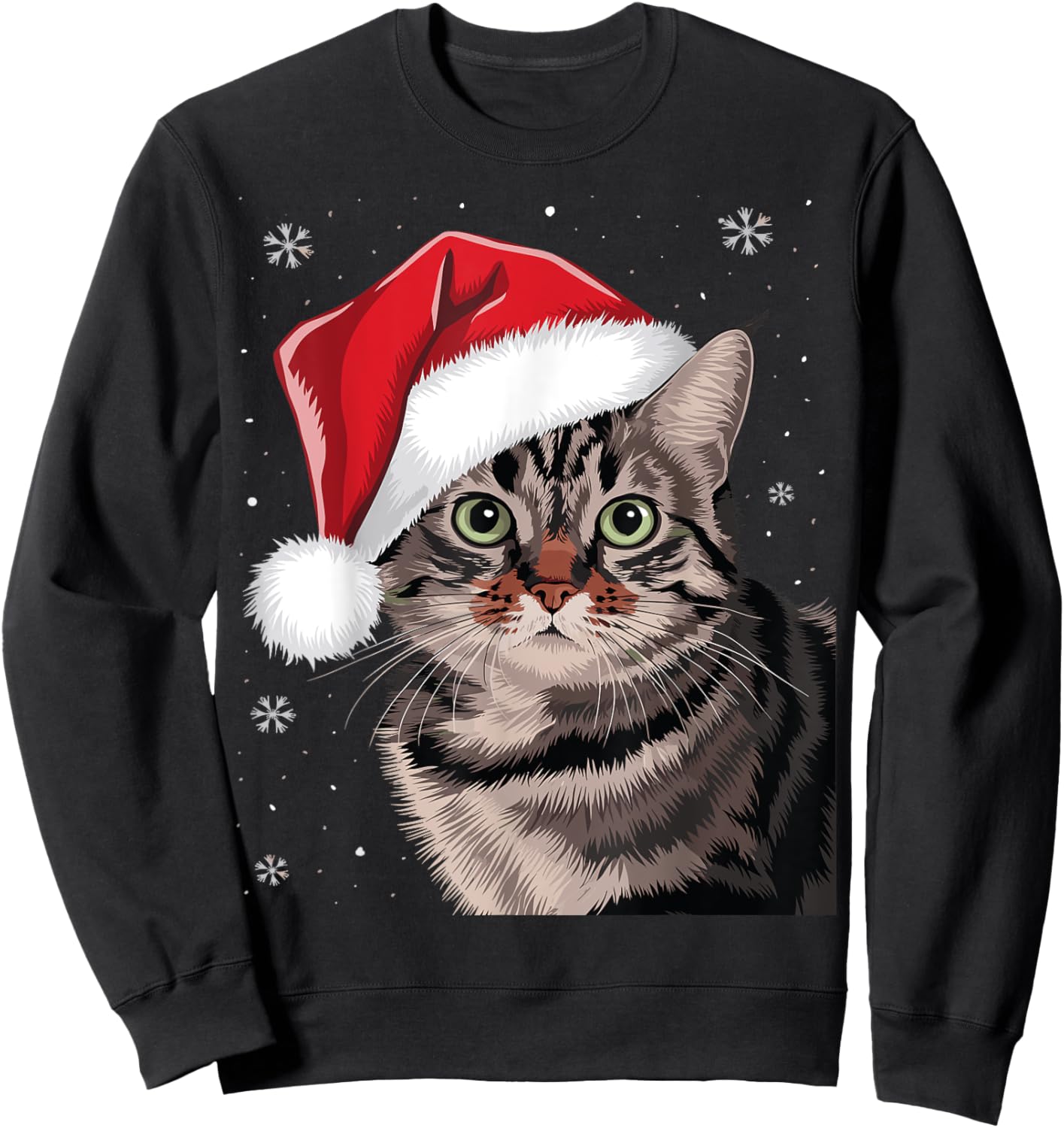 Festive Christmas Cat with Santa Hat Sweatshirt - Sweatshirt | Black