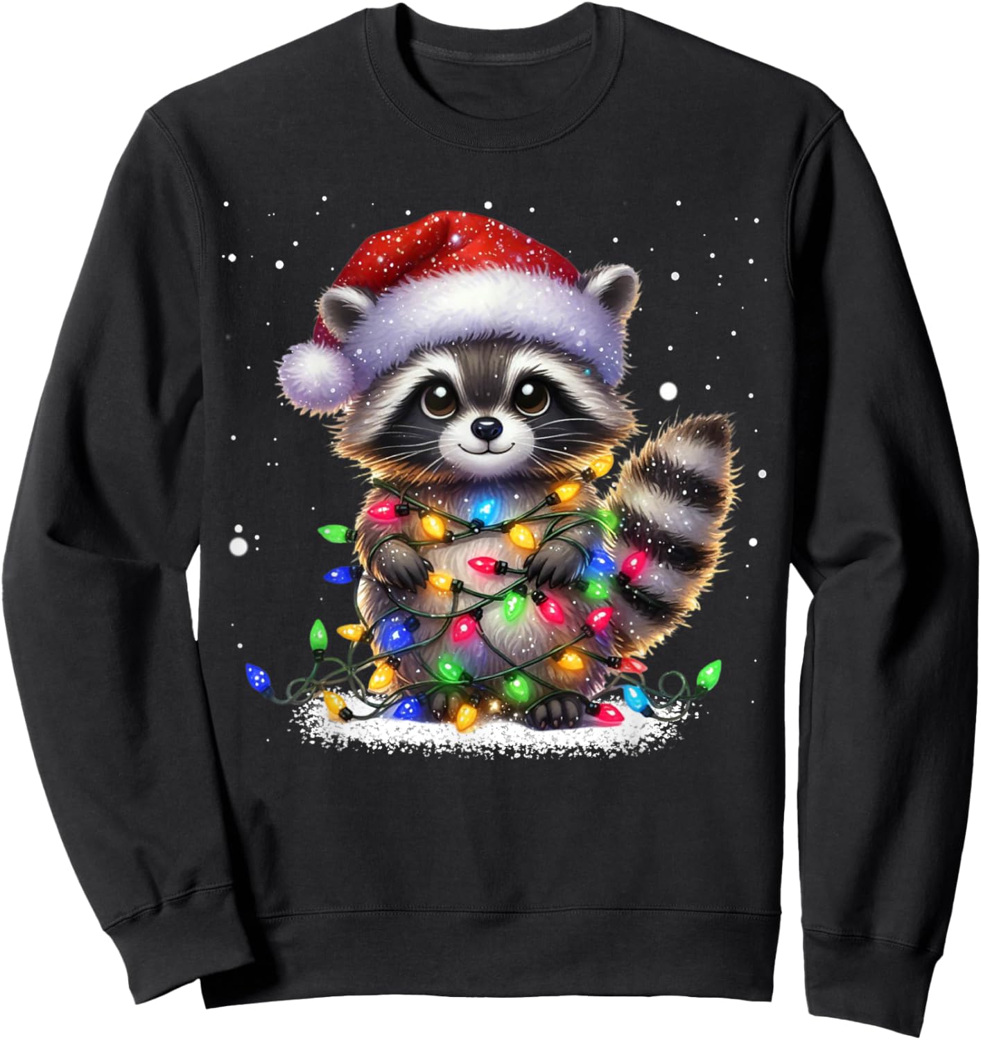Christmas Racoon Funny Christmas Lights Raccoon Holiday Sweatshirt - Sweatshirt | Black
