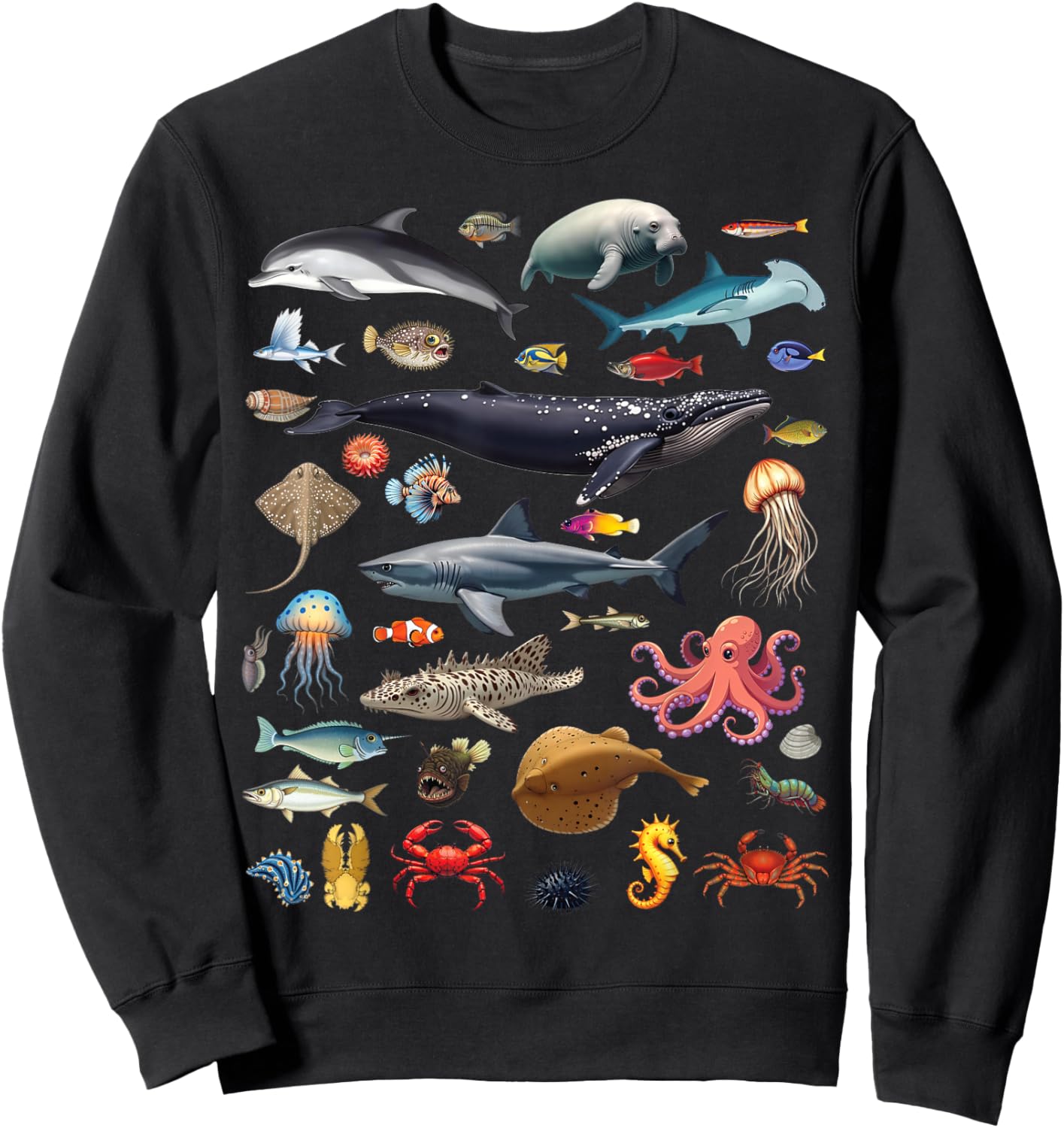 Ocean Creatures Ocean Life Exploration Sea Animals Wildlife Sweatshirt - Sweatshirt | Black