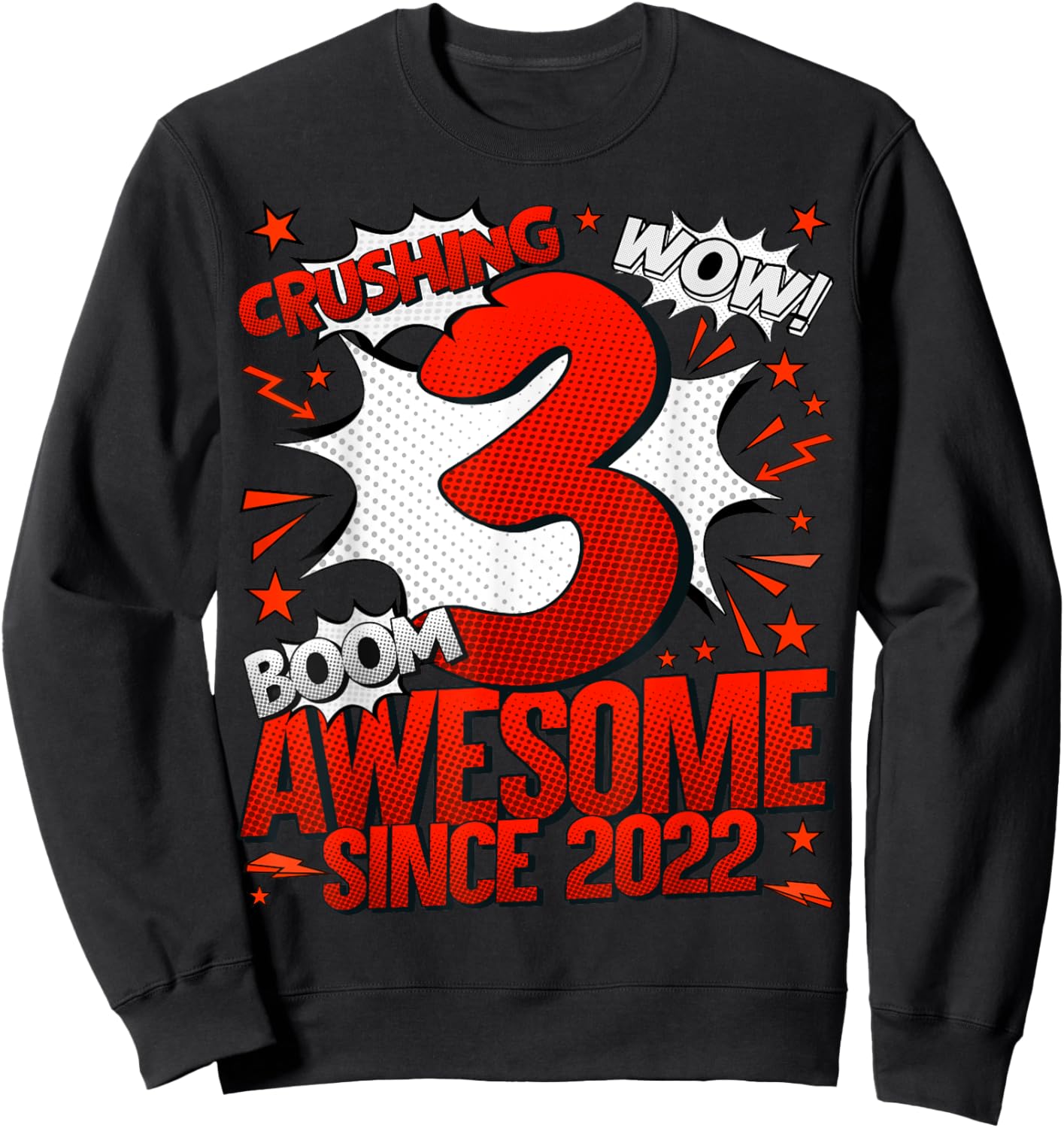 Comics Style 2025 Birthday Gifts HH 3 Year Old Boy Black Cartoon Sweatshirt - Sweatshirt | Black