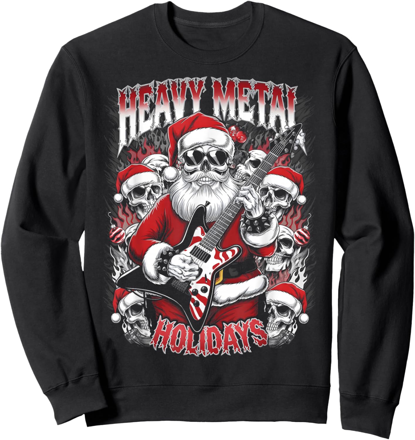 Heavy Metal Holidays Christmas Santa Metalhead Guitarist Sweatshirt - Sweatshirt | Black