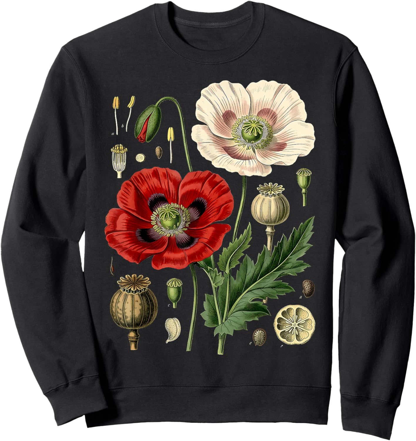 Red Poppy Flower Men Women Memorial Day Vintage Poppy Sweatshirt - Sweatshirt | Black