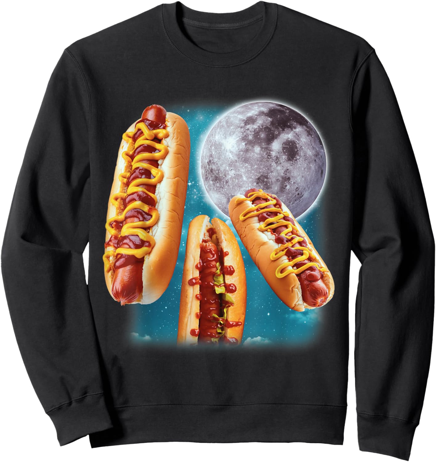Three Hot Dogs Glizzy Moon Howling Funny Meme Sweatshirt - Sweatshirt | Black