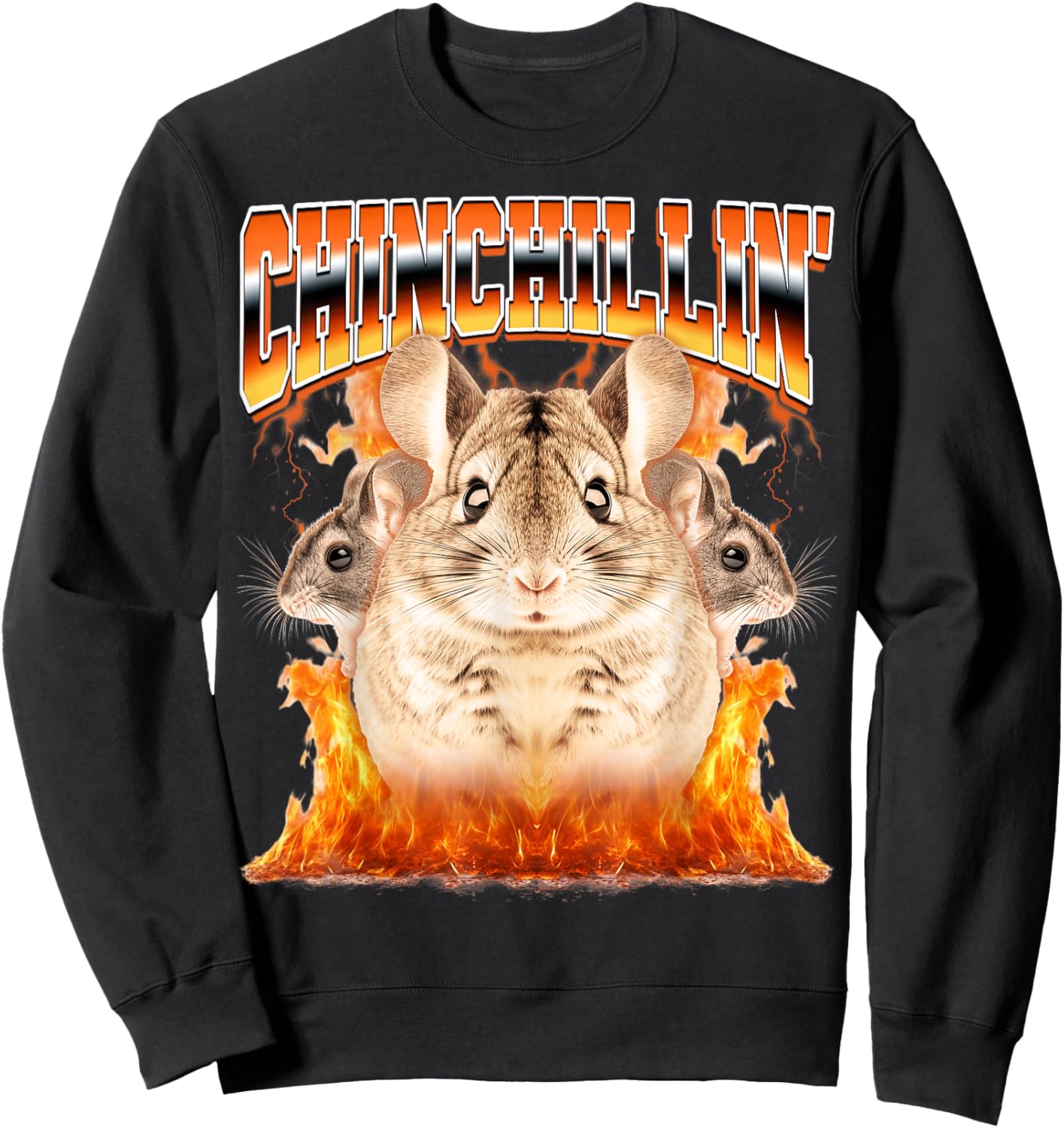 Chinchillin' Chinchilla Pet Chinchilla Lover 90s Bootleg Sweatshirt - Sweatshirt | Black