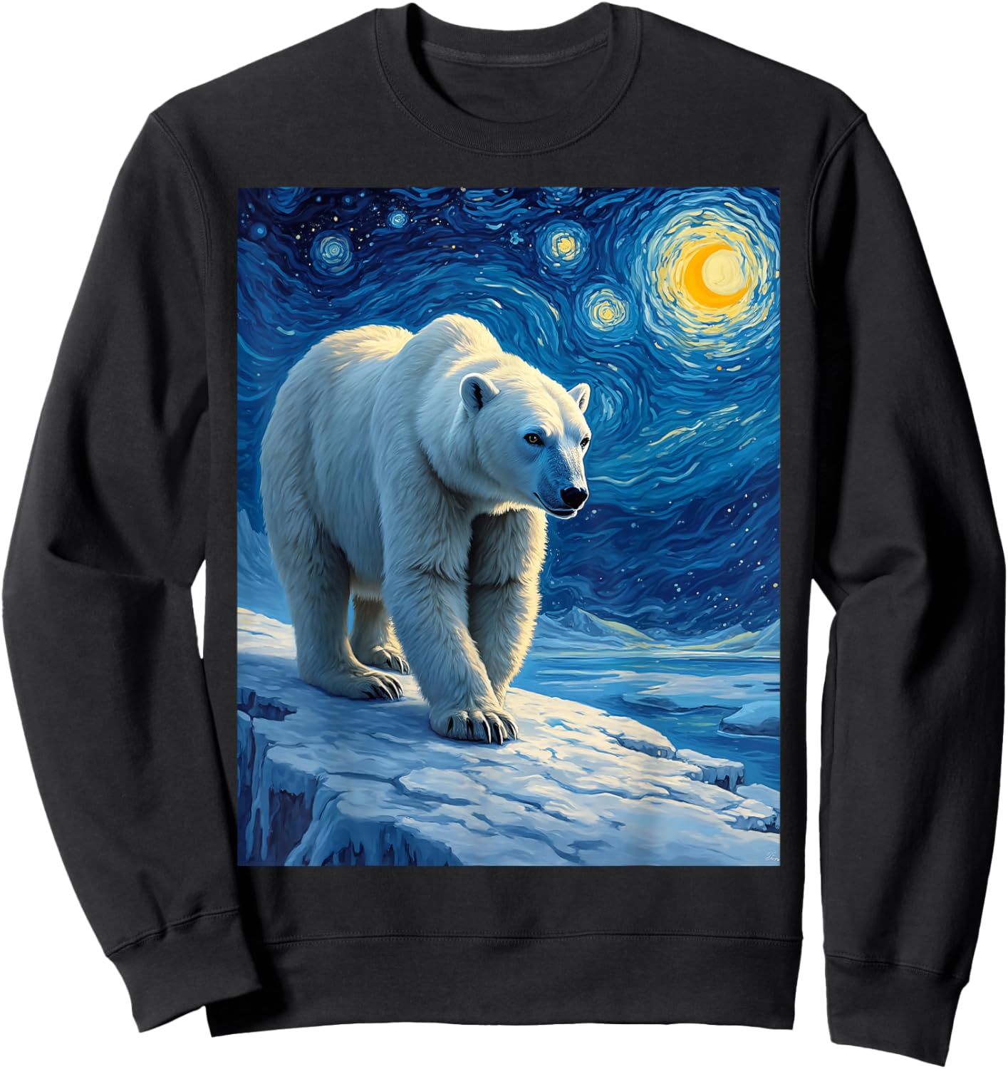 Van Gogh's Starry Night Polar Bear Ice Bear Animal Lovers Sweatshirt - Sweatshirt | Black