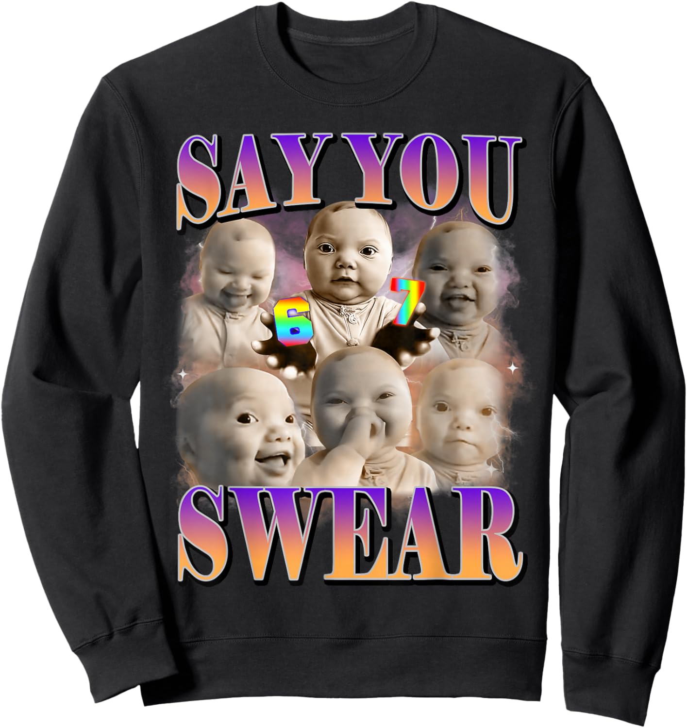 Say You Swear Ai Niche Baby Holding Back Laugh Genz Meme Sweatshirt - Sweatshirt | Black