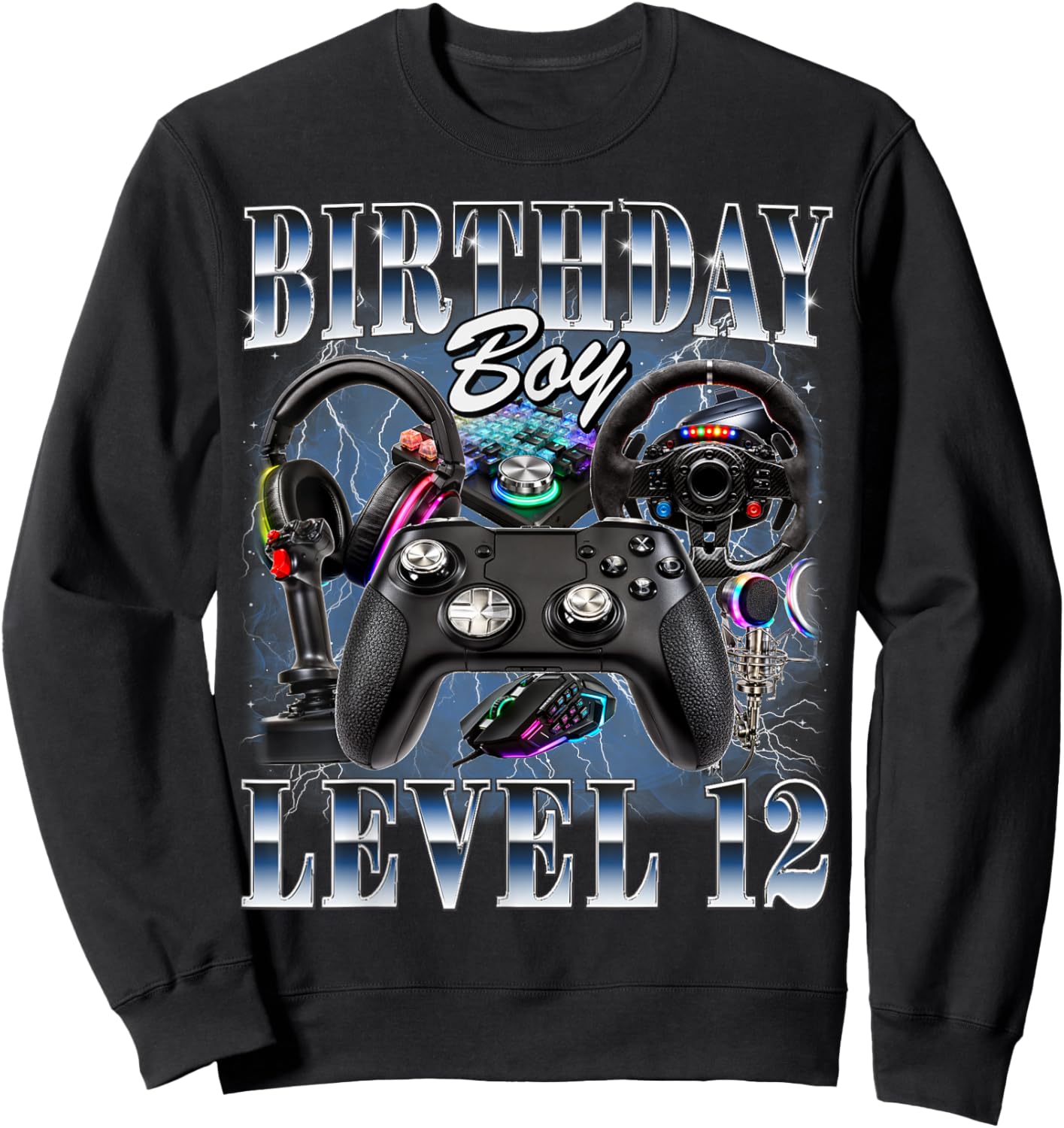 12th Birthday Boy Level 12 Video Gamer Lover 12 Year Old Sweatshirt - Sweatshirt | Black