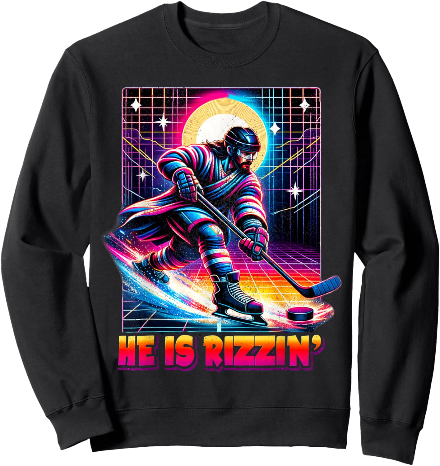 He is Rizzin Christian Ice Hockey Lover Jesus Meme Religious Sweatshirt - Sweatshirt | Black