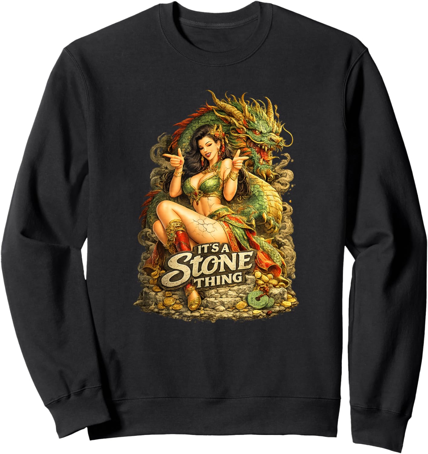 Luci Dragon Lady Pinup Sweatshirt - Sweatshirt | Black