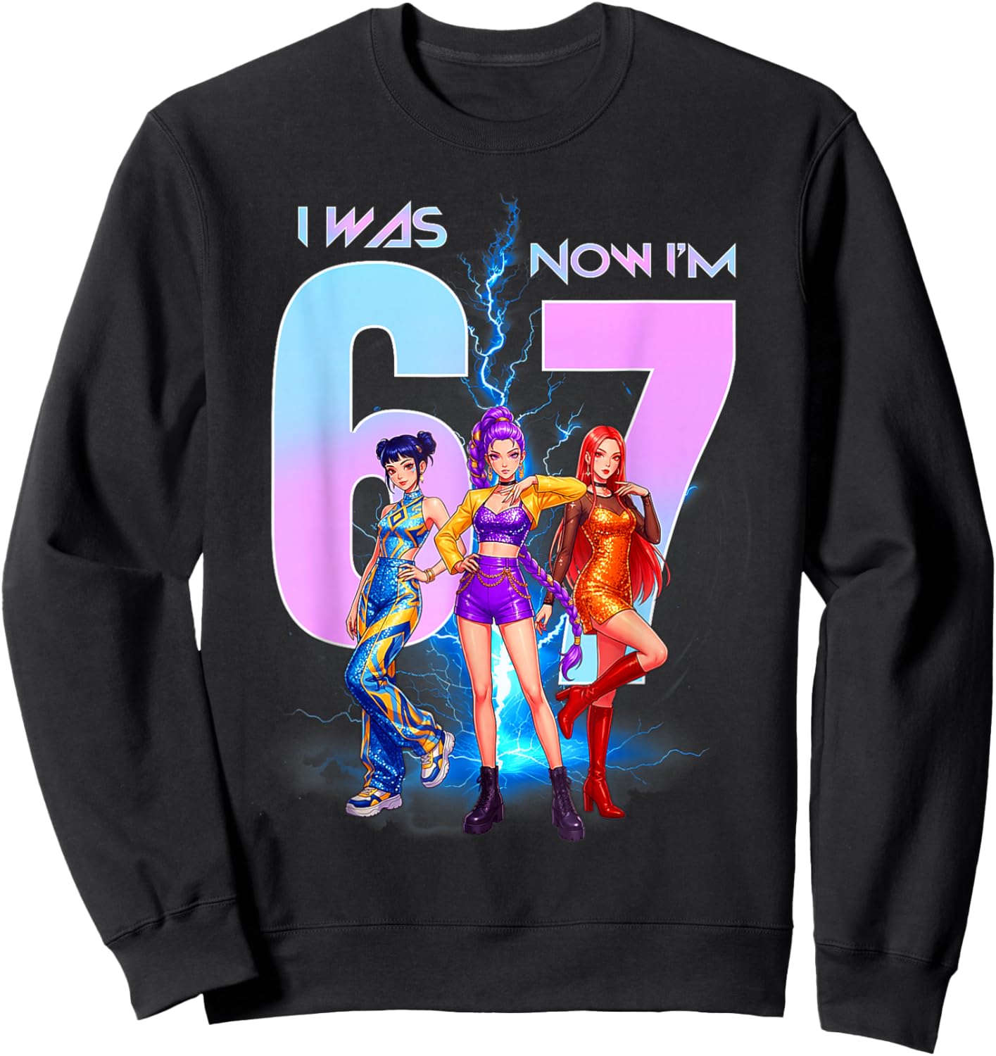 I was 6 Now Im 7 Birthday K-pop Girls 67 Meme 7th Birthday Sweatshirt - Sweatshirt | Black