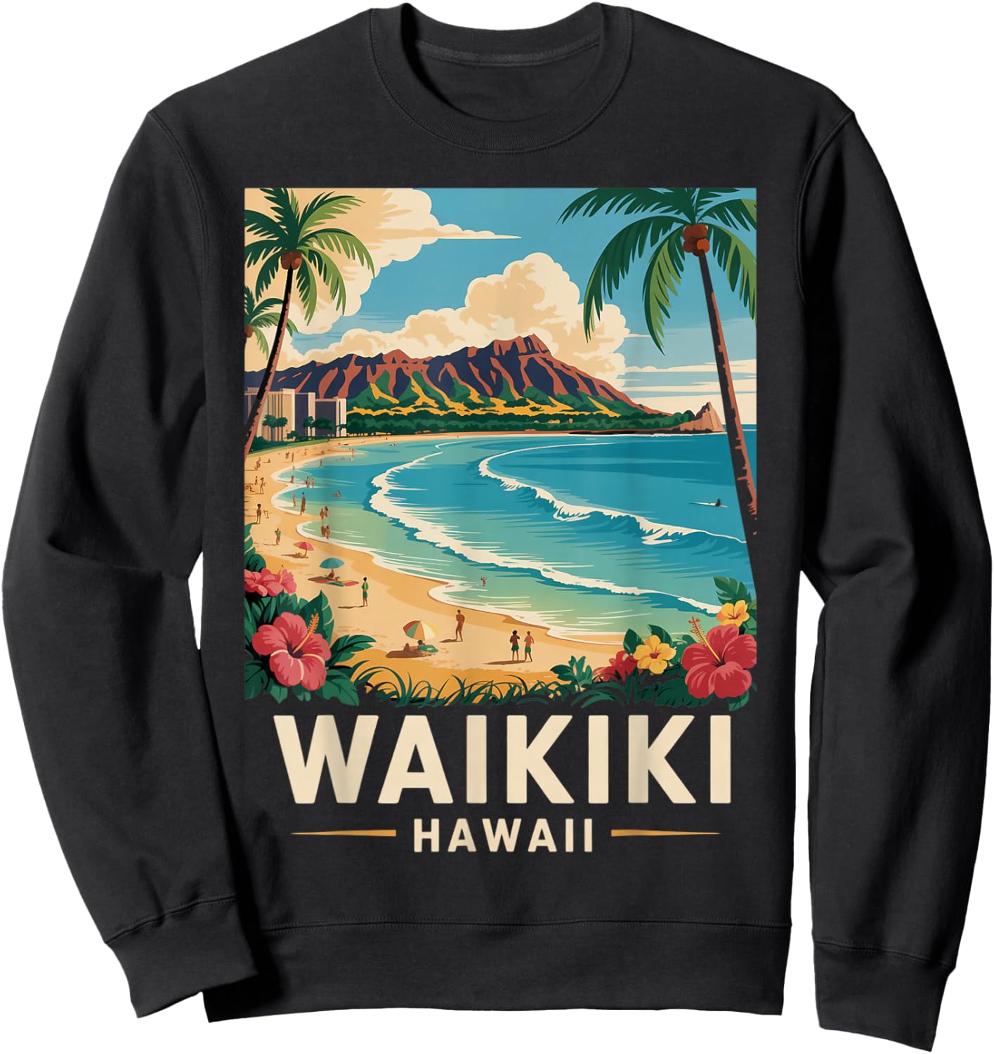 Tropical Waikiki Honolulu Hawaii Island Waikiki Sweatshirt - Sweatshirt | Black