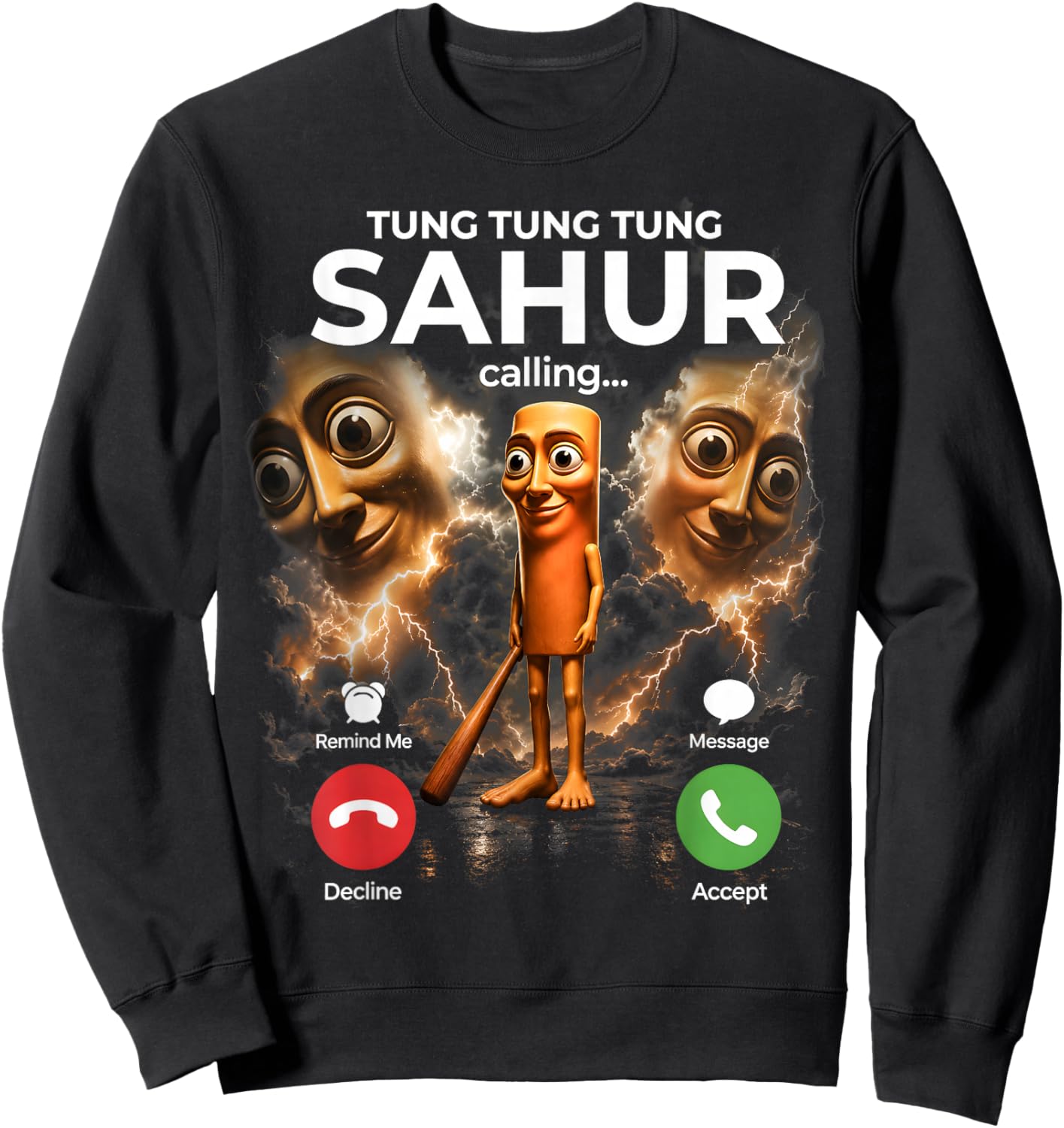 Tung Sahur Calling Funny Meme Brainrot Joke Gifts Boys Kids Sweatshirt - Sweatshirt | Black