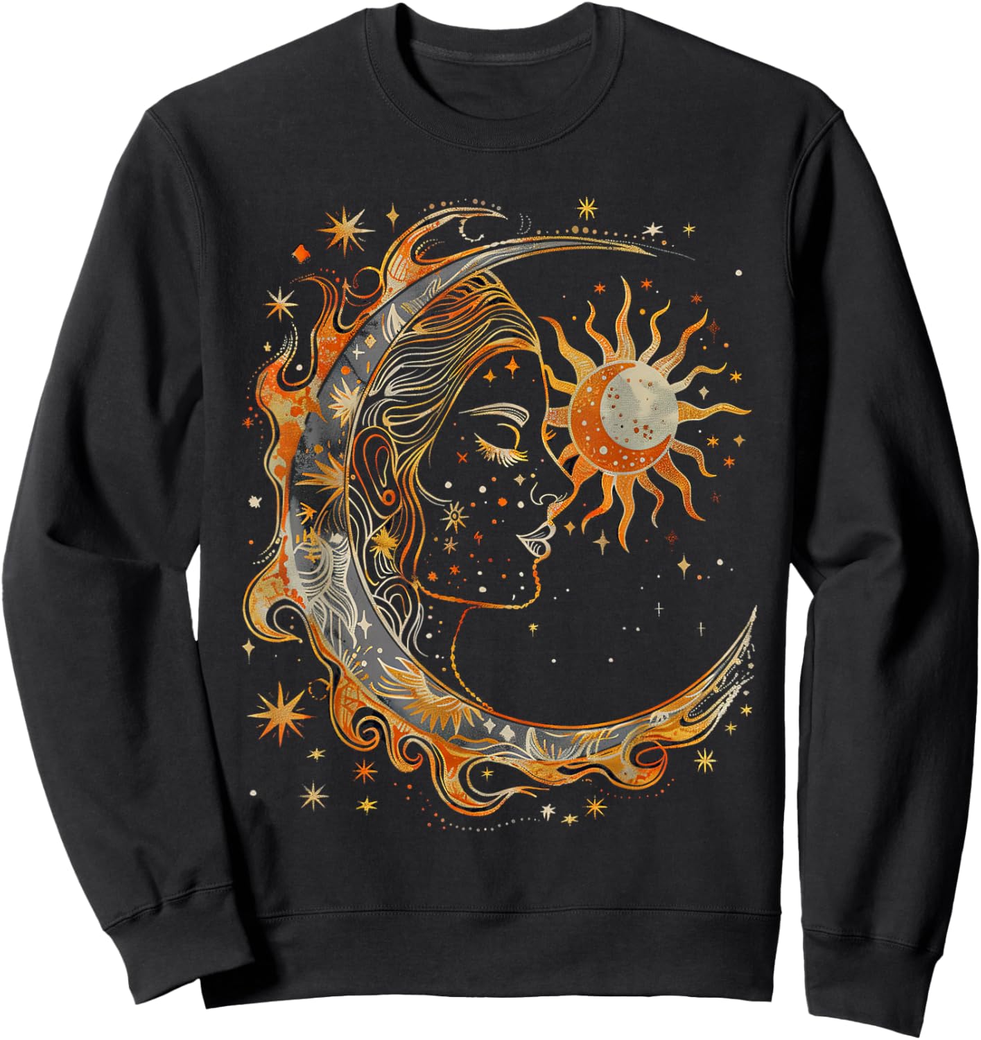 Mystic Sun and Moon Woman Mystical Flowers Aesthetic Sweatshirt - Sweatshirt | Black