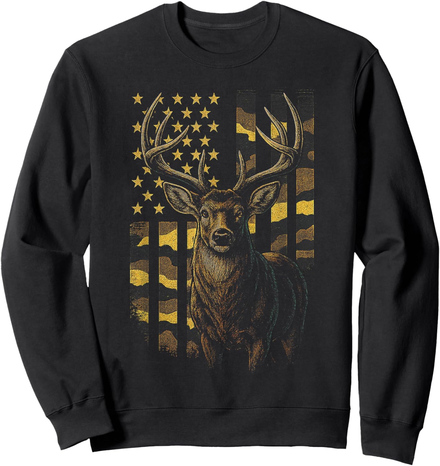 Majestic Deer Stars Woodland Stag Rugged Outdoor Stripes Sweatshirt - Sweatshirt | Black